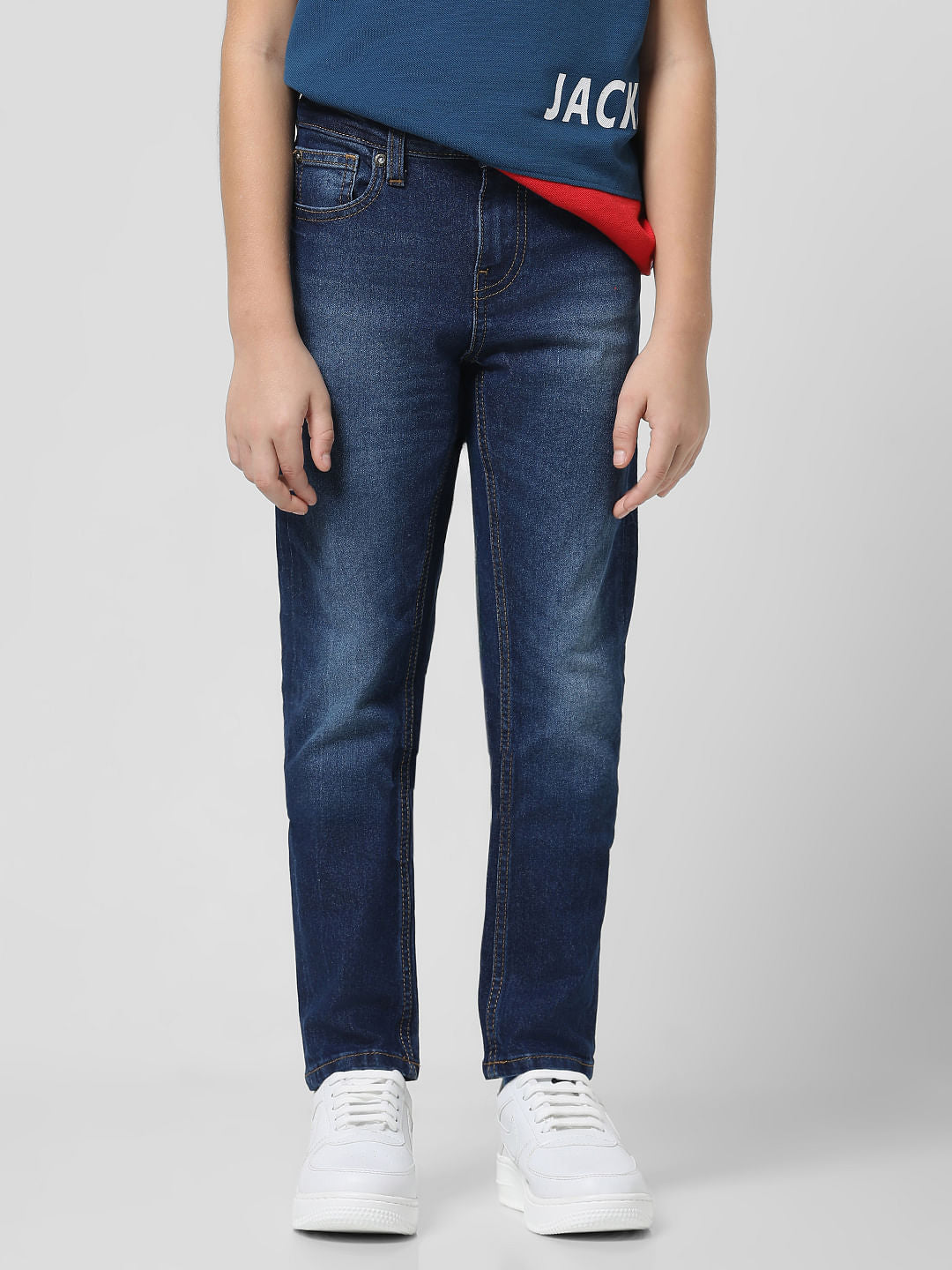 Dark Blue Mid Rise Washed Glenn Slim Jeans
