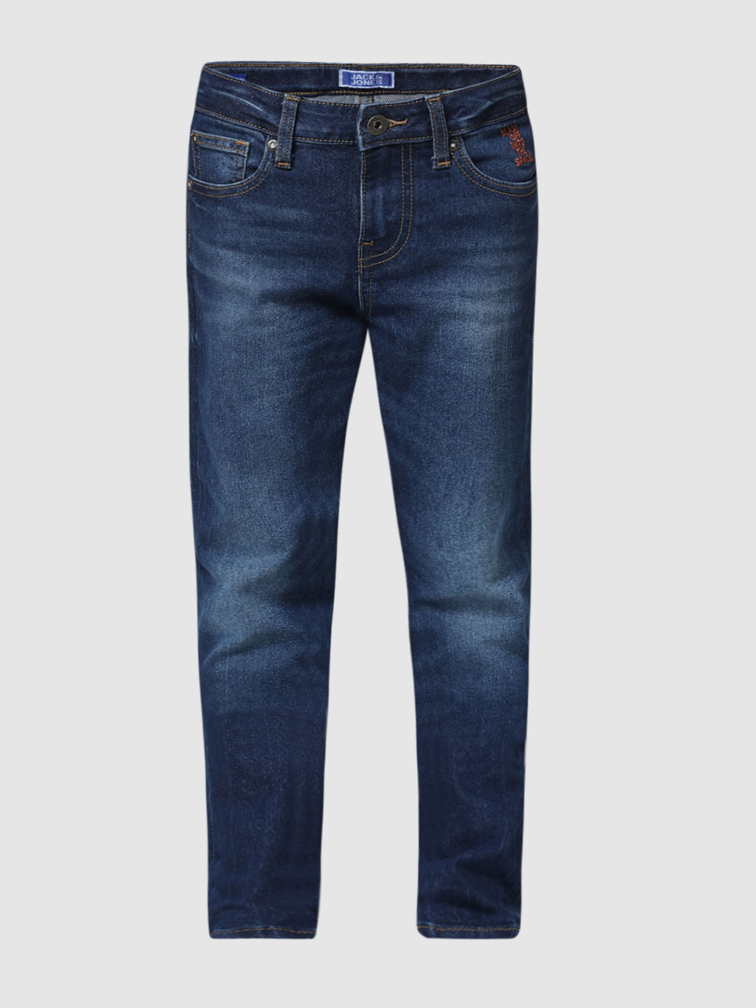Dark Blue Mid Rise Washed Glenn Slim Jeans