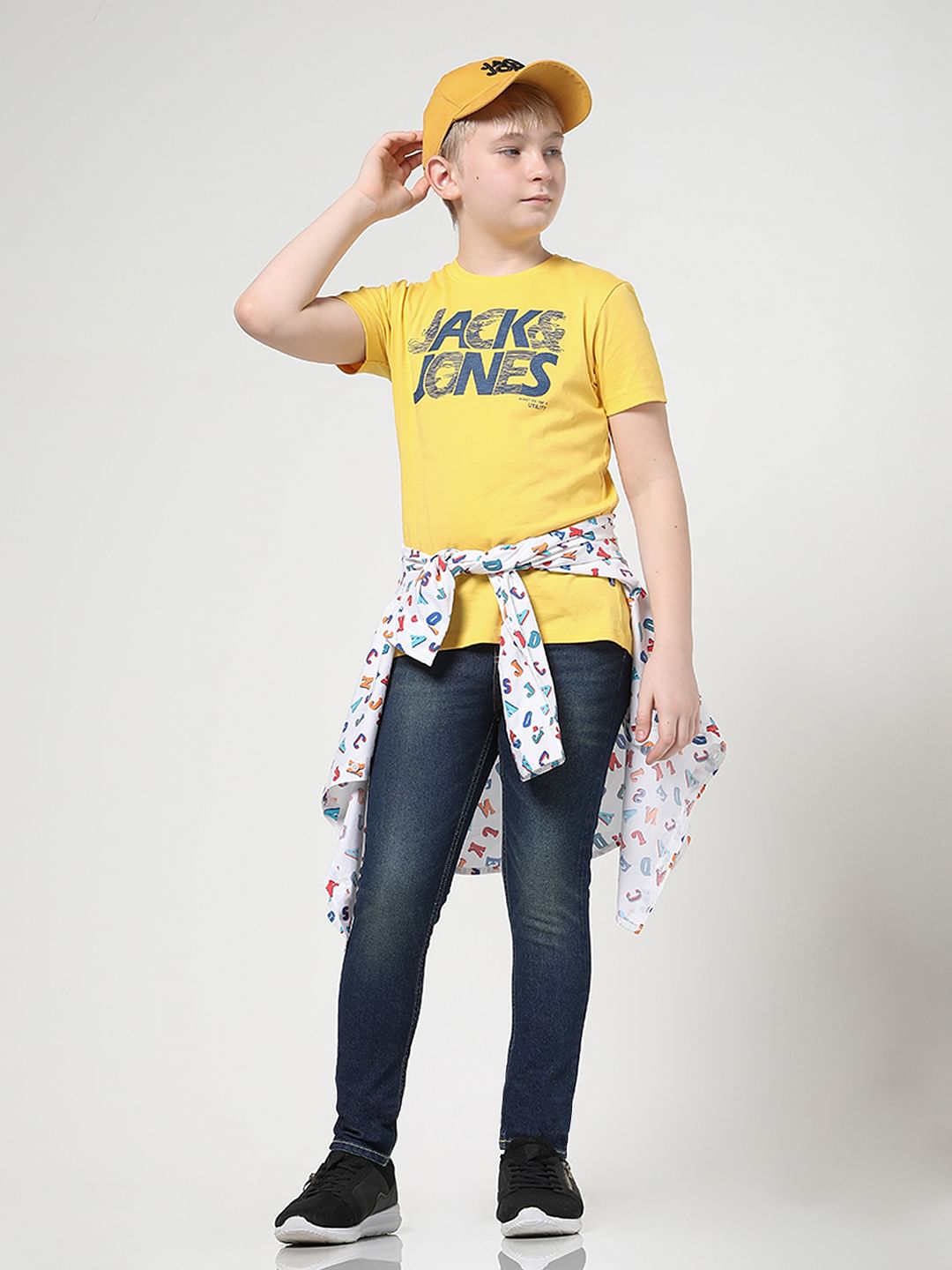 JUNIOR BOYS Dark Blue Logo Text Glenn Slim Fit Jeans - 4/5Y