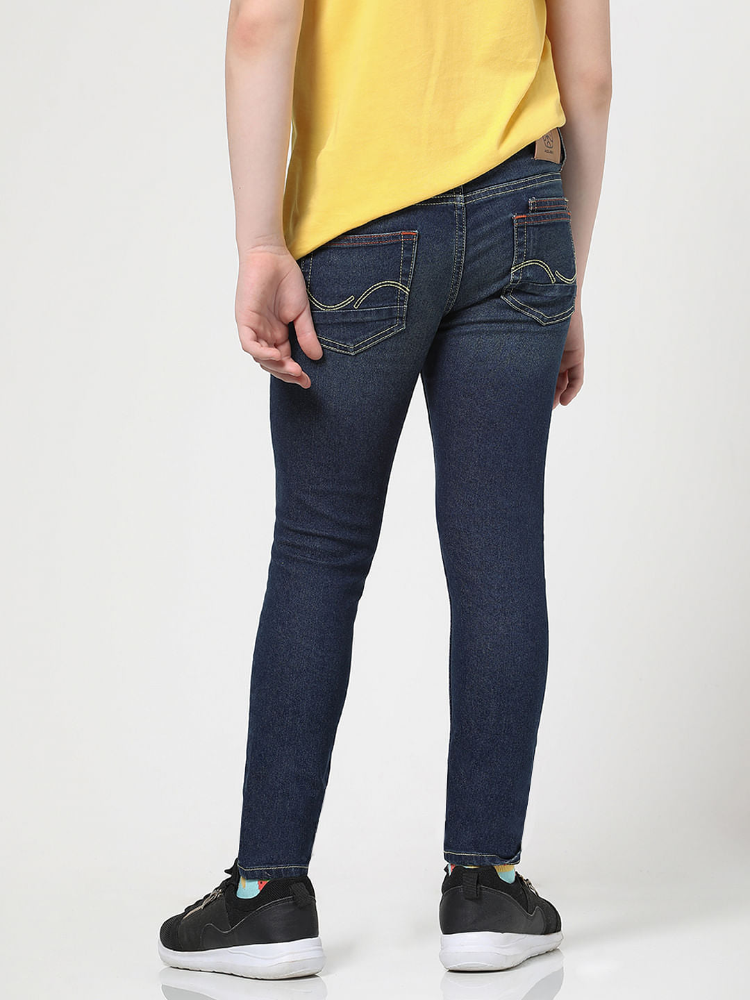 JUNIOR BOYS Dark Blue Logo Text Glenn Slim Fit Jeans