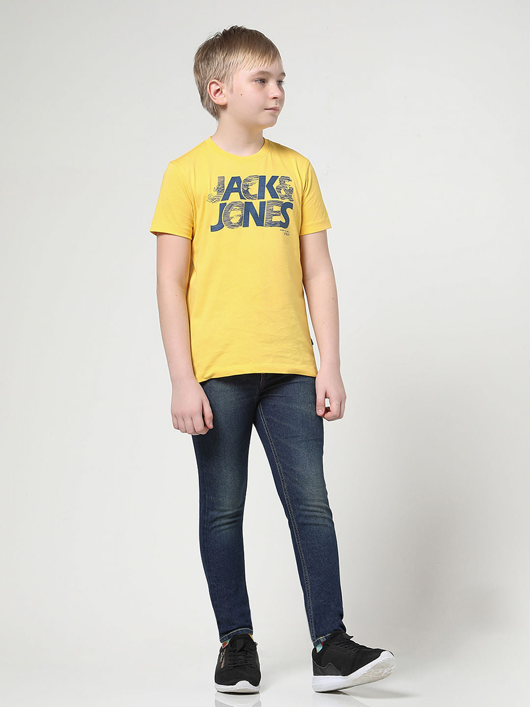 JUNIOR BOYS Dark Blue Logo Text Glenn Slim Fit Jeans