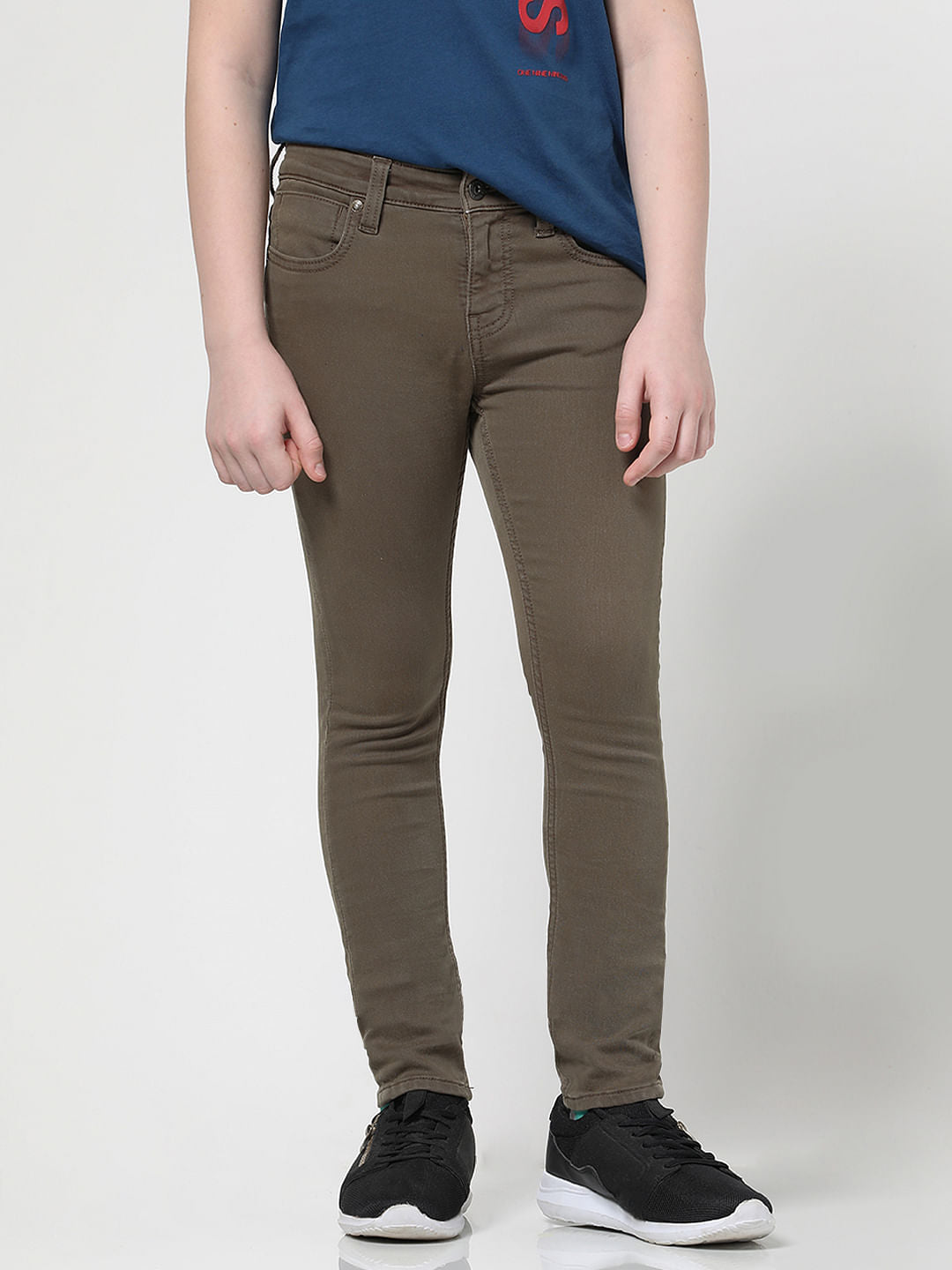 Boys Green Mid Rise Glenn Slim Fit Jeans