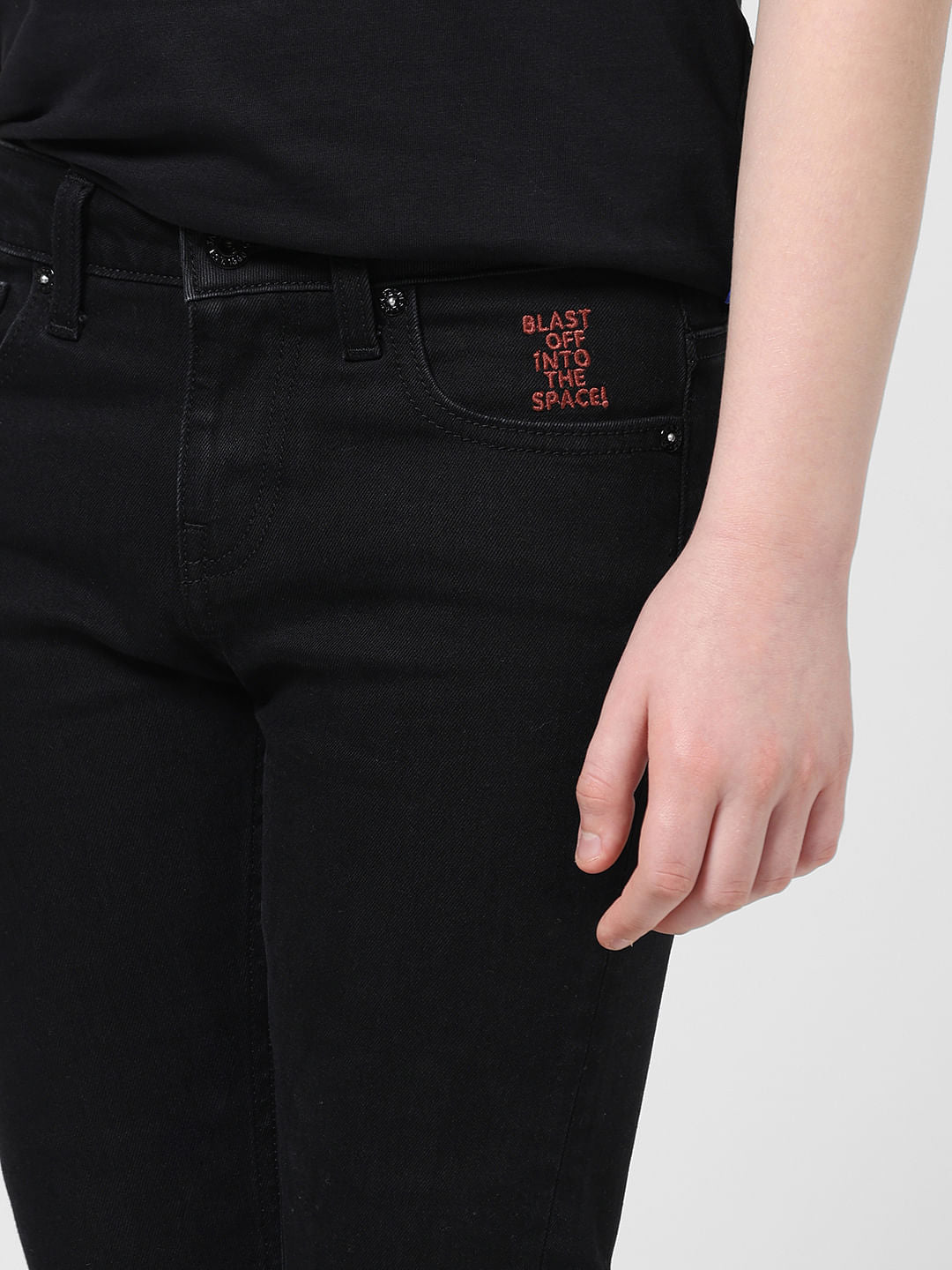 Black Mid Rise Washed Glenn Slim Jeans