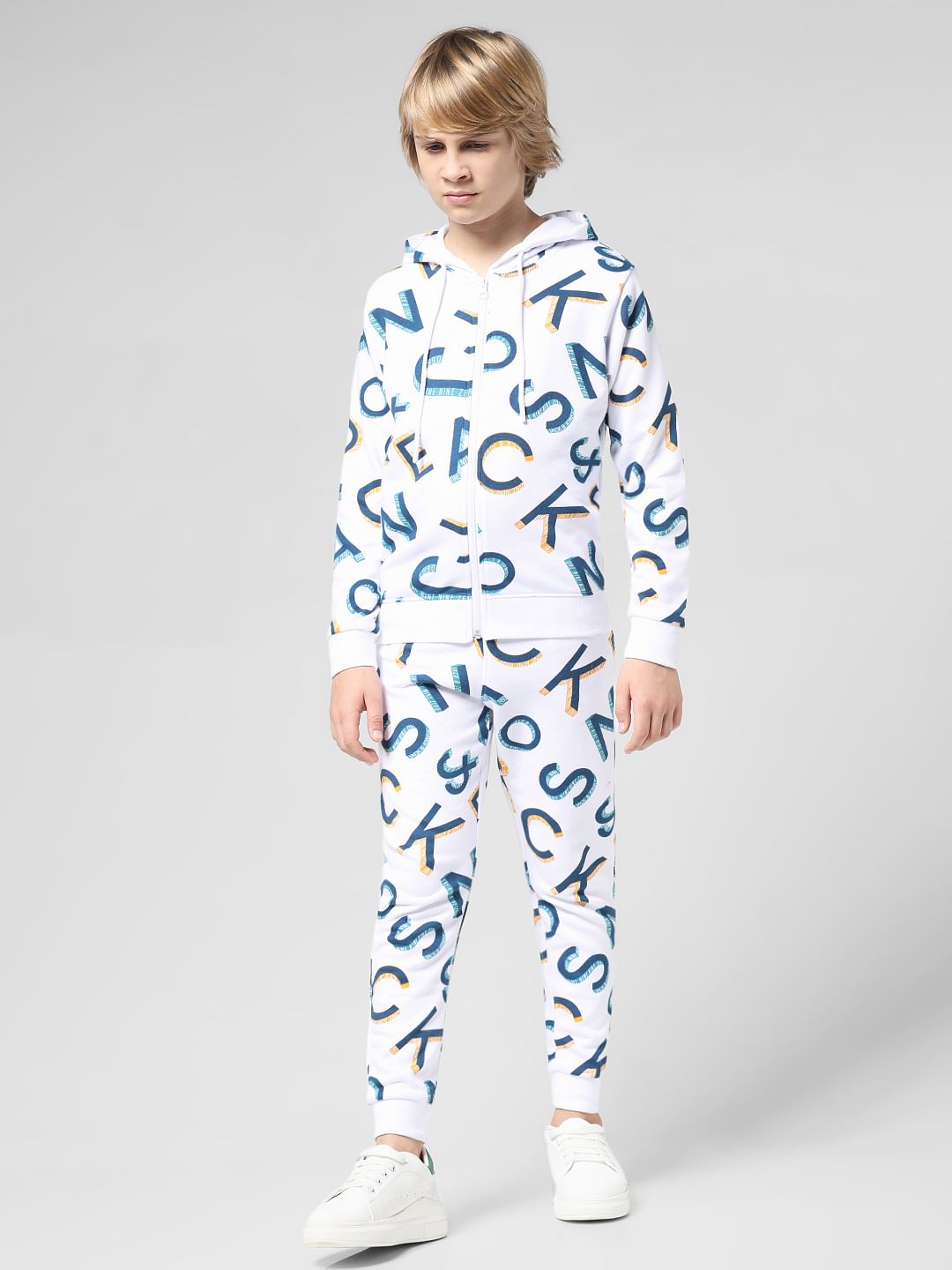 JUNIOR BOYS White Front Open Co-ord Set Sweatshirt