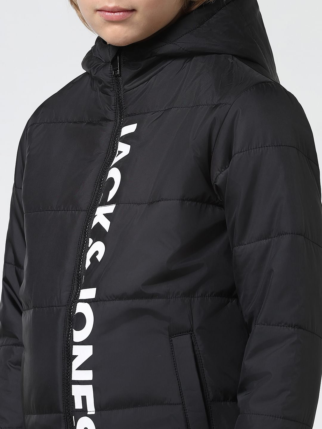 JUNIOR BOYS Black Hooded Puffer Jacket