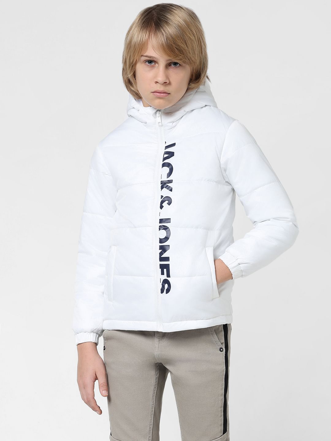 JUNIOR BOYS White Hooded Puffer Jacket