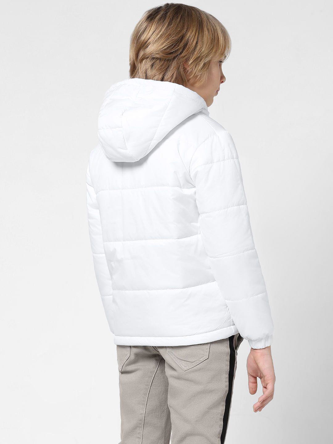 JUNIOR BOYS White Hooded Puffer Jacket