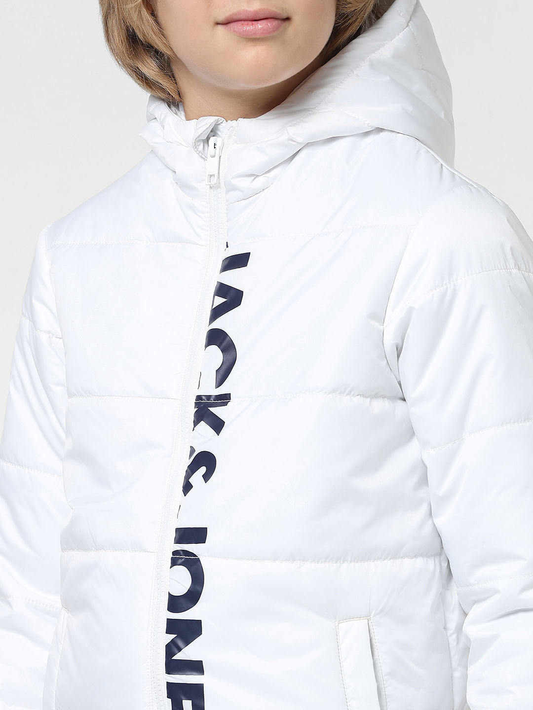 JUNIOR BOYS White Hooded Puffer Jacket