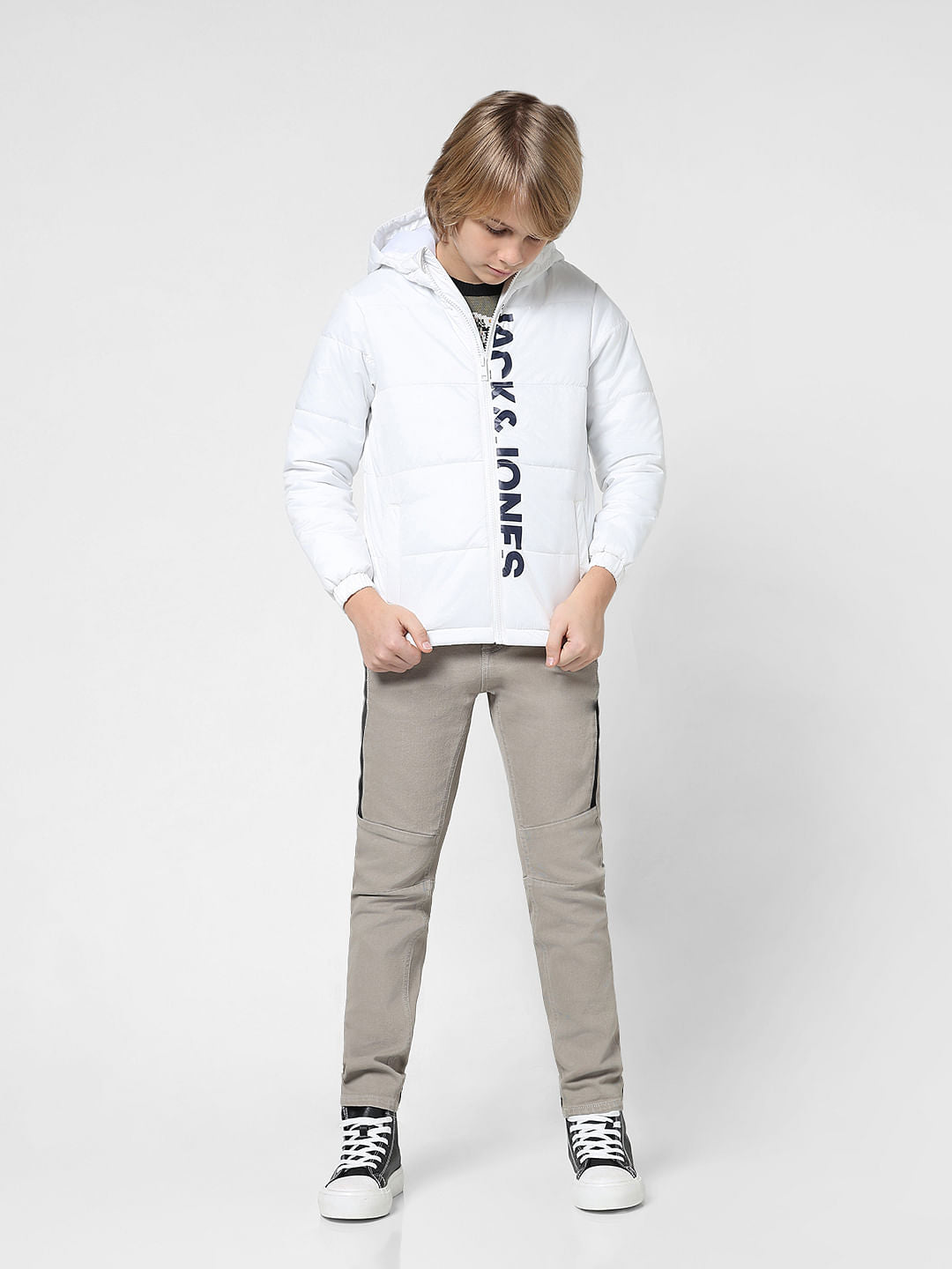 JUNIOR BOYS White Hooded Puffer Jacket