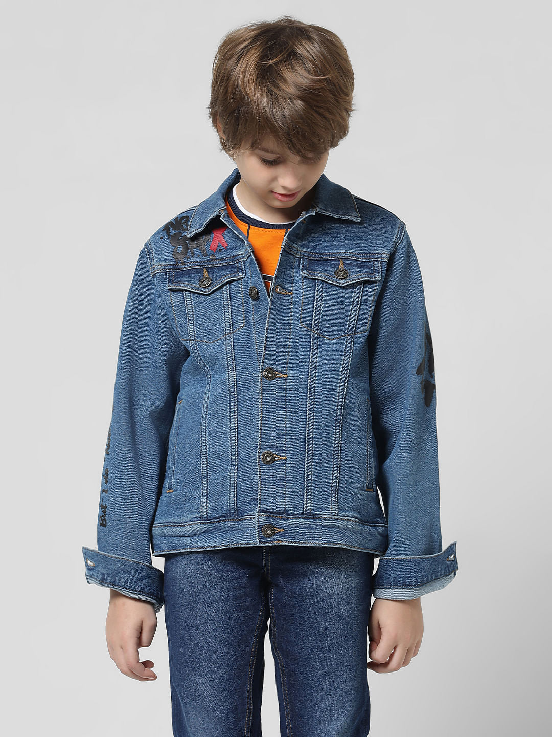 Blue Printed Denim Jacket
