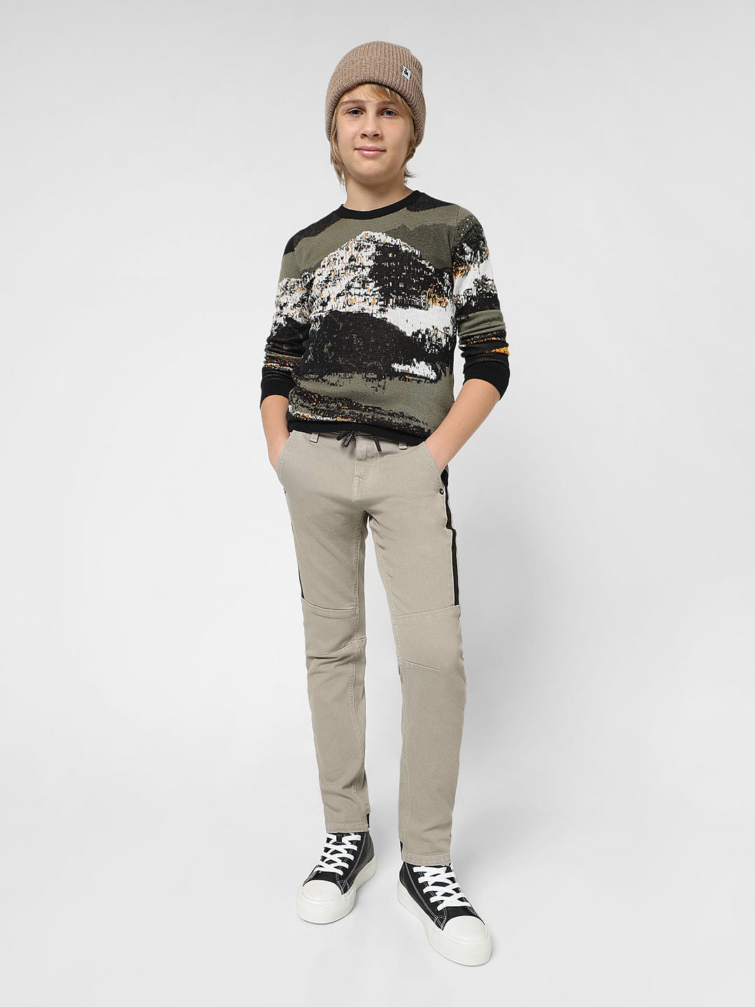 JUNIOR BOYS Beige 5 Pocket Casual Pants - 4/5Y
