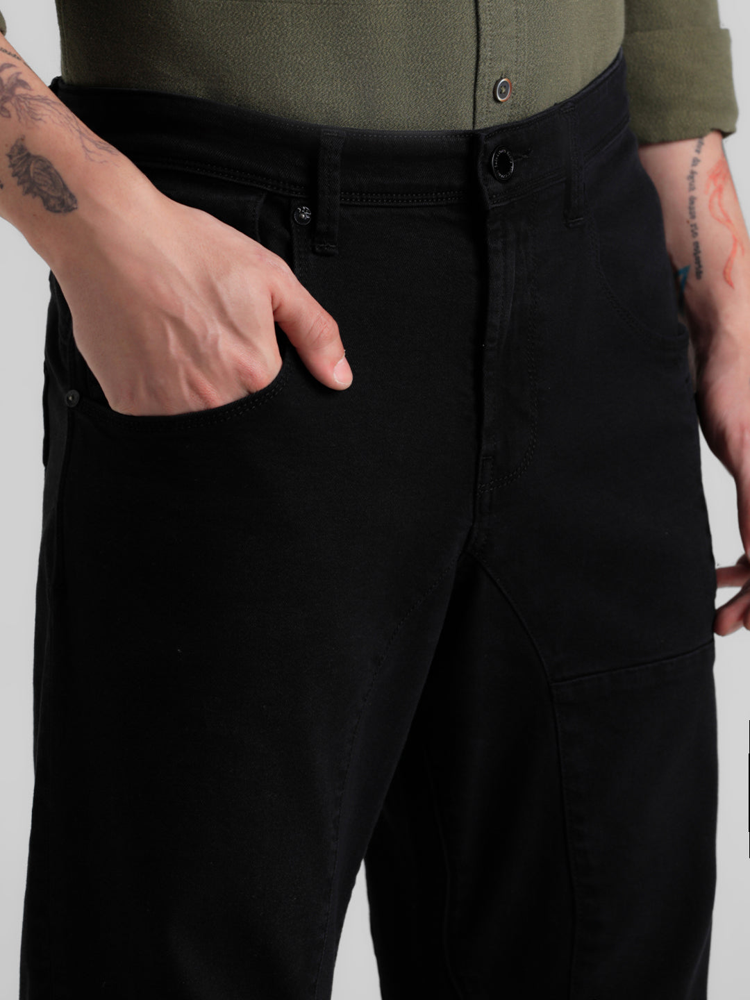 Black Regular Fit Cargo Pants