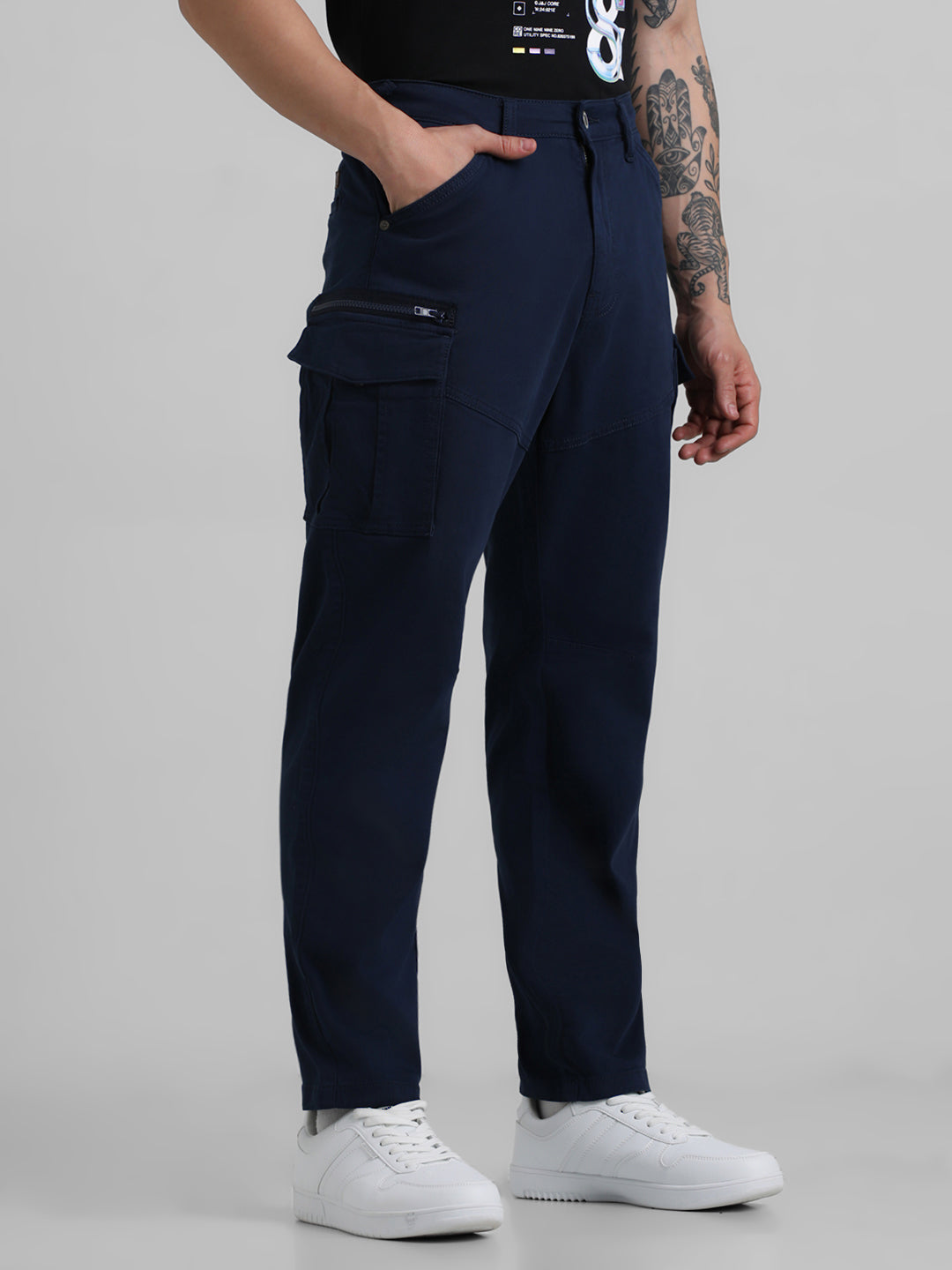 Navy Regular Fit Cargo Pants