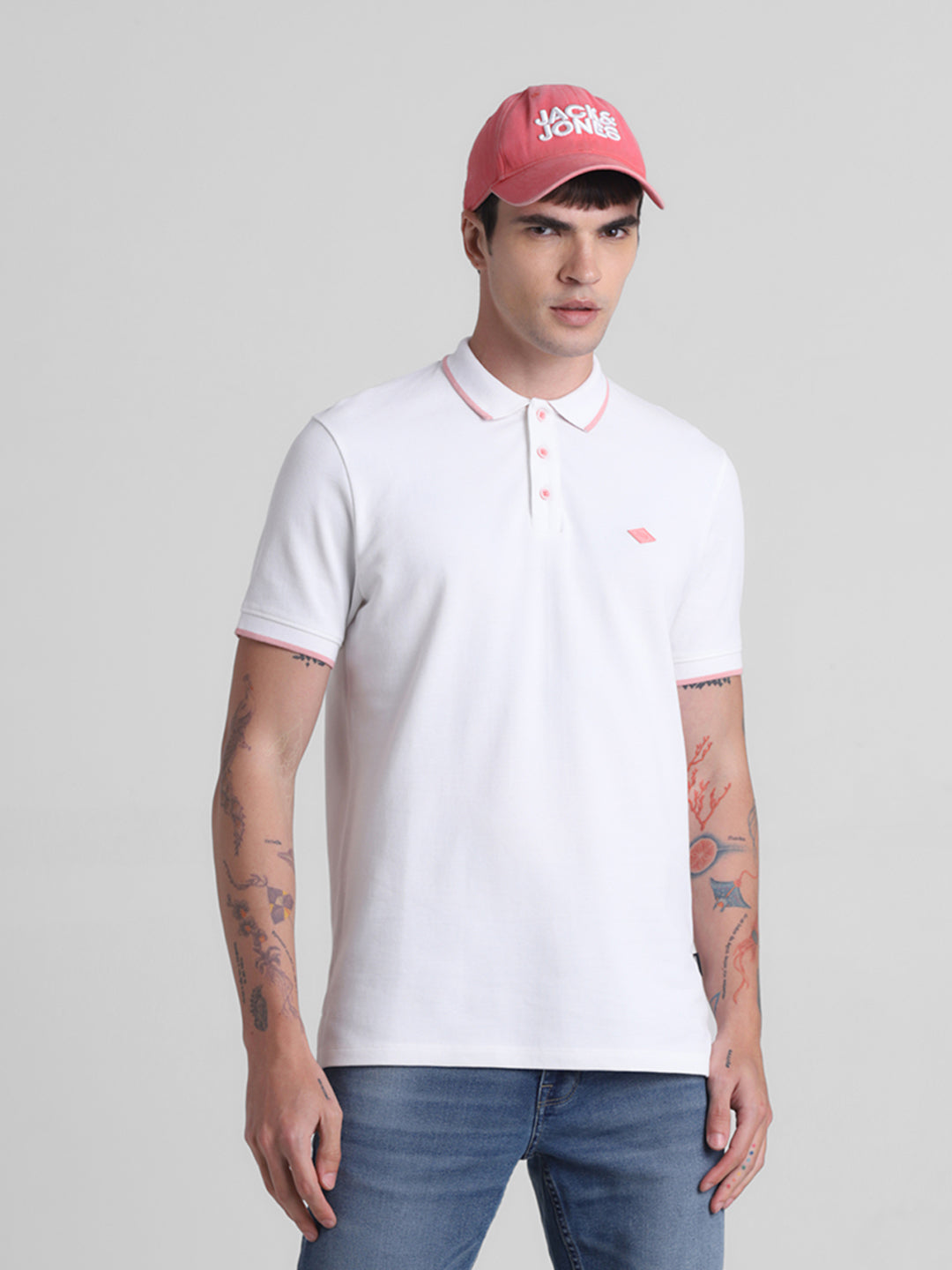 White Contrast Tipping Polo - S