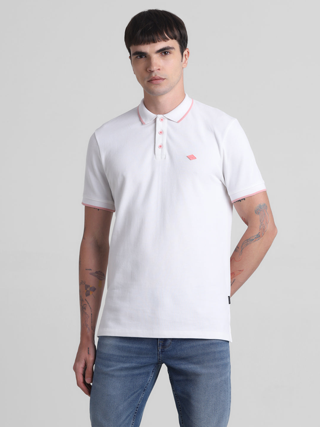 White Contrast Tipping Polo