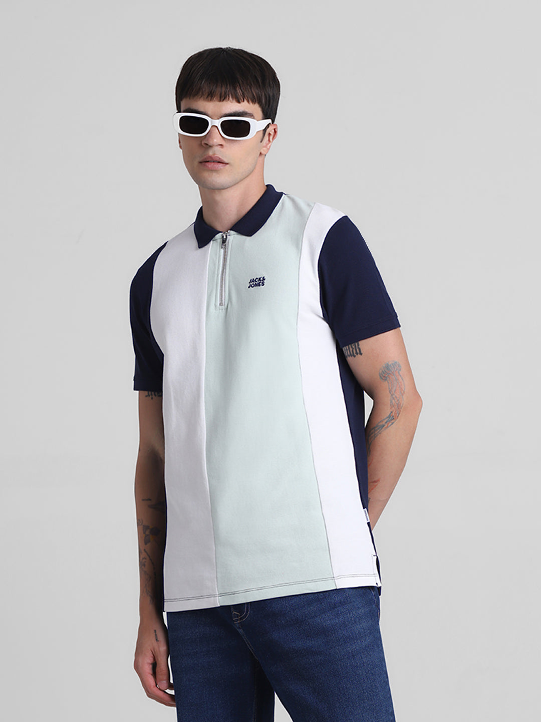 Colourblocked Zip Detail Polo - S