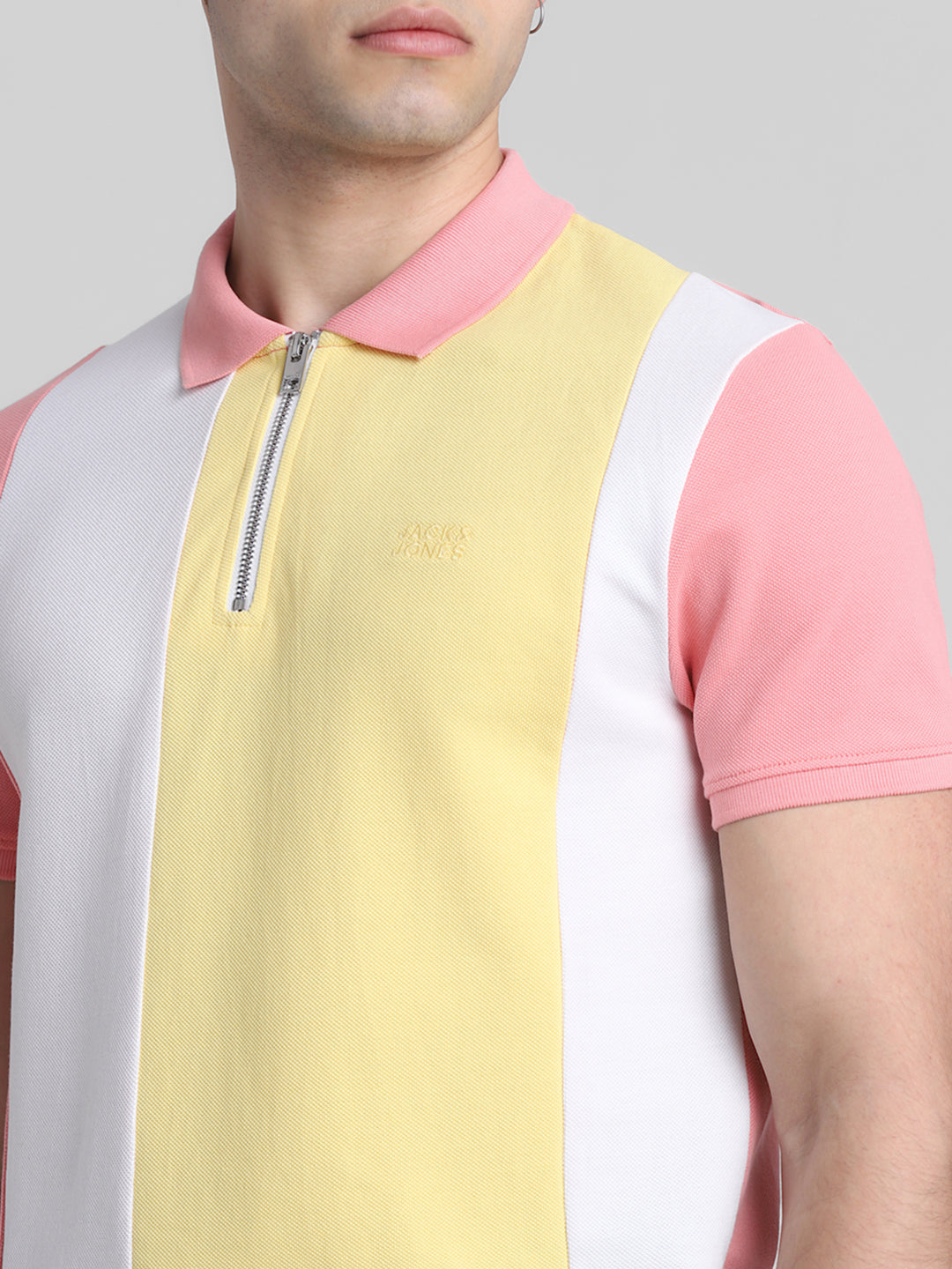Pink Colourblocked Zip Detail Polo