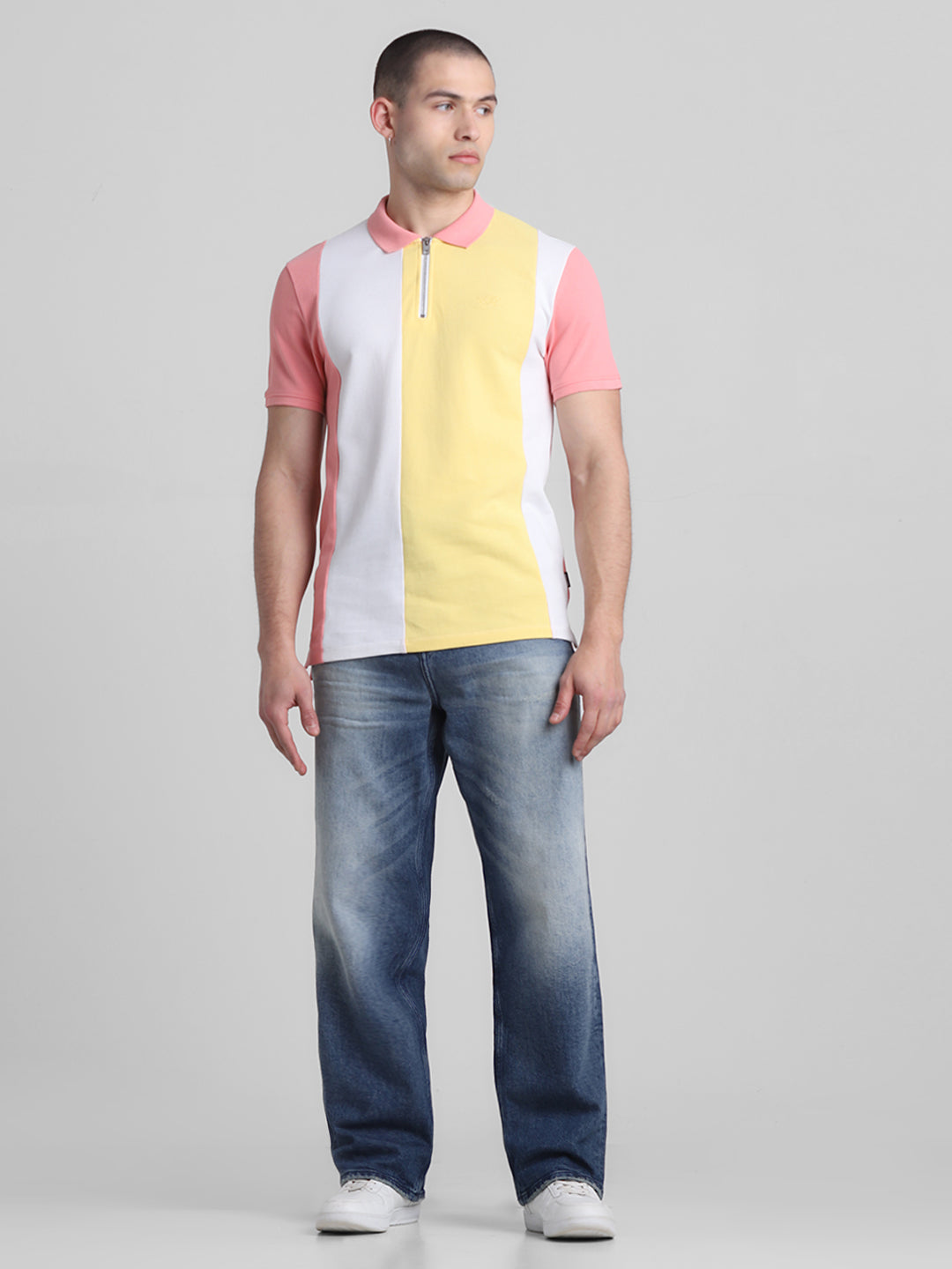 Pink Colourblocked Zip Detail Polo