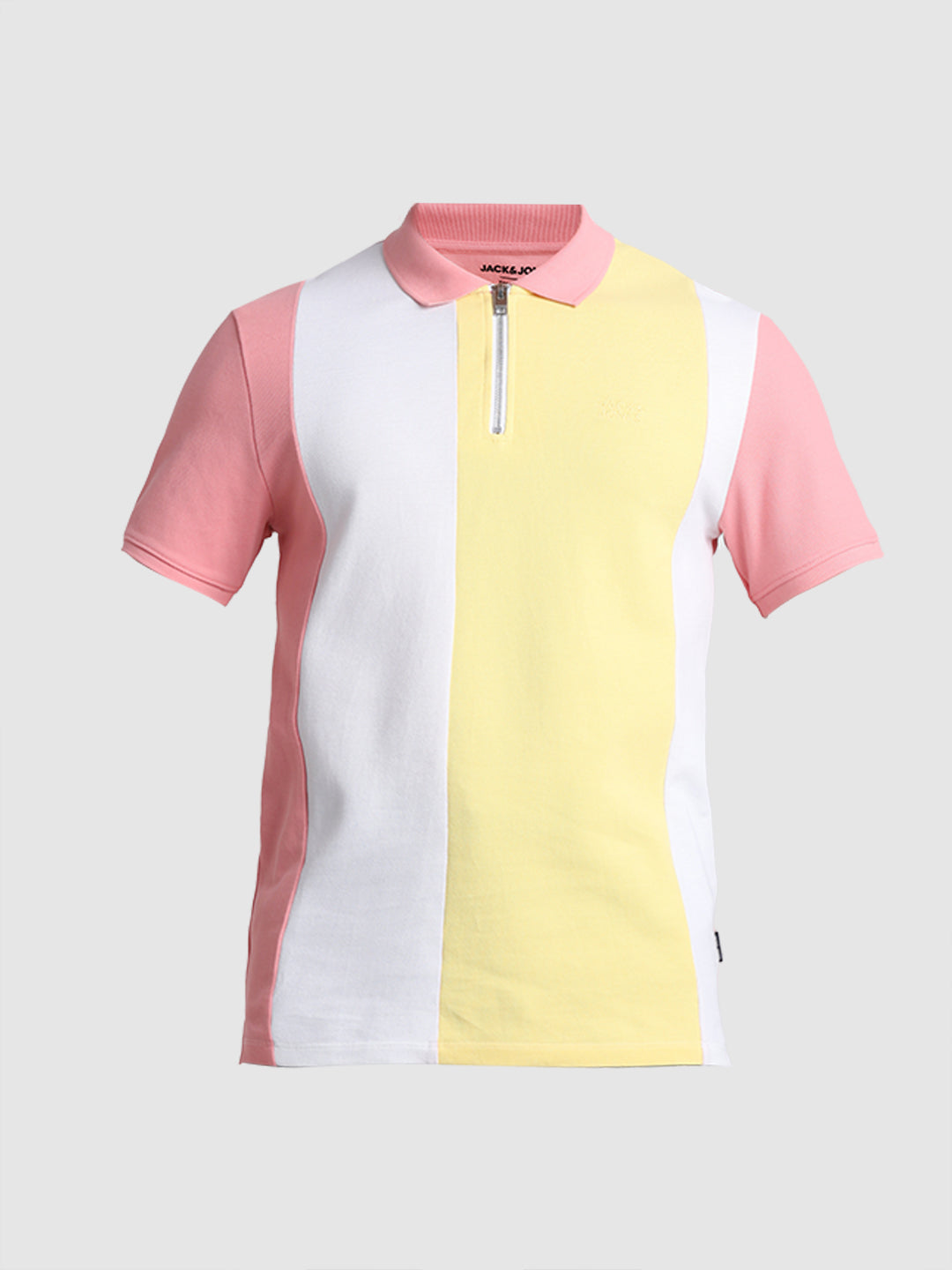 Pink Colourblocked Zip Detail Polo