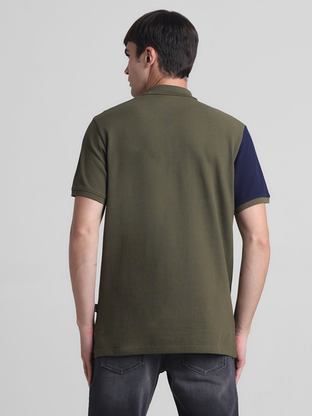 Green Colourblocked Cotton Polo