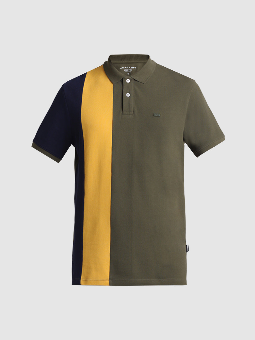 Green Colourblocked Cotton Polo