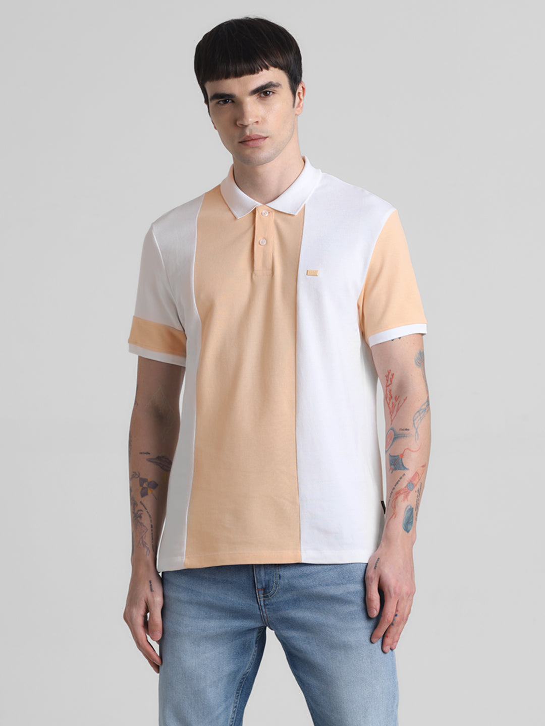 White Colourblocked Cotton Polo