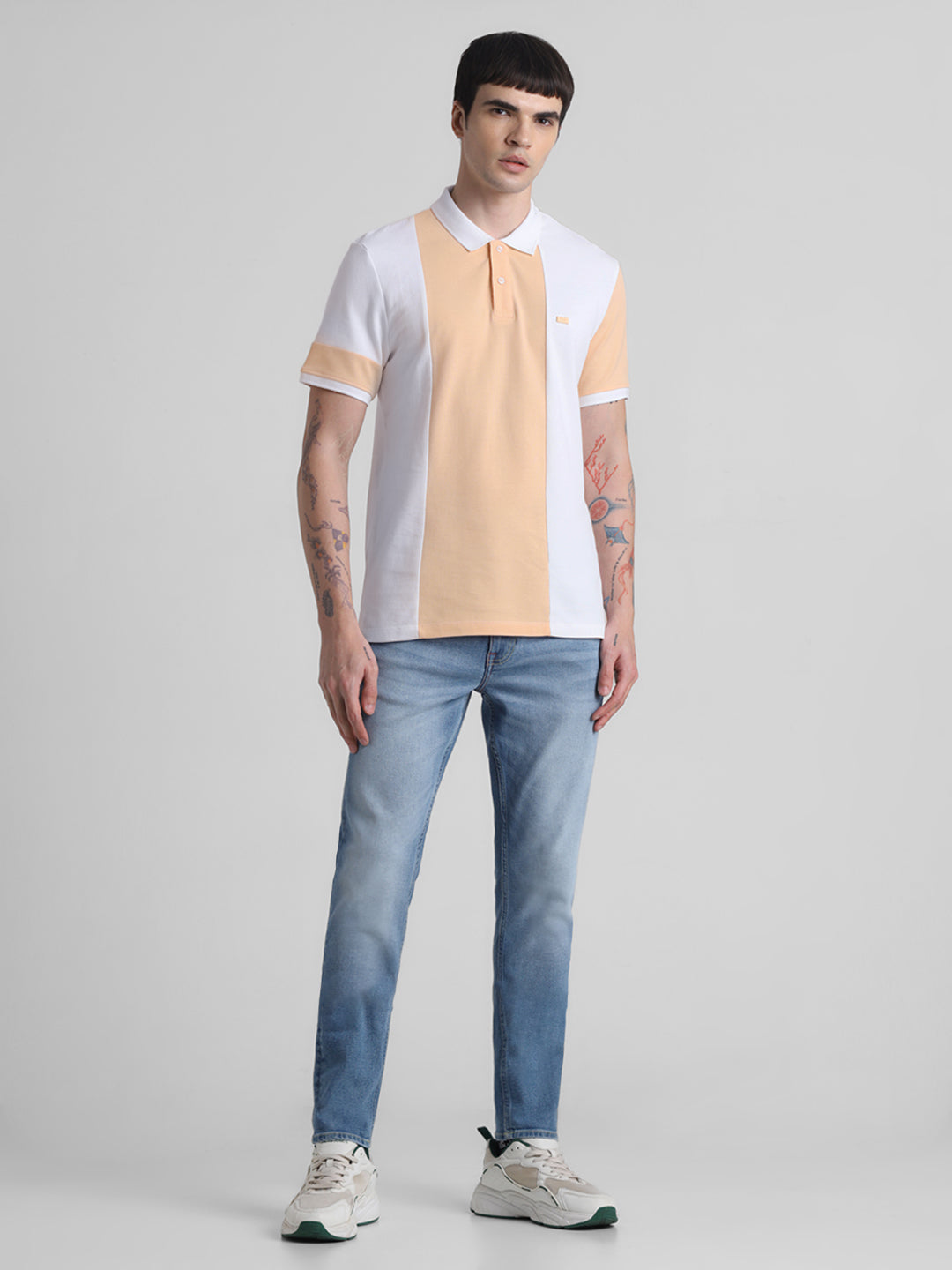 White Colourblocked Cotton Polo