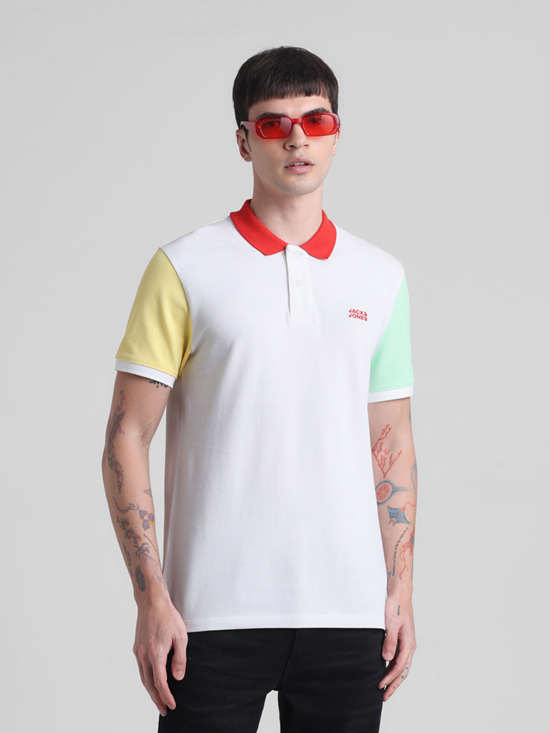 White Colourblocked Polo - M