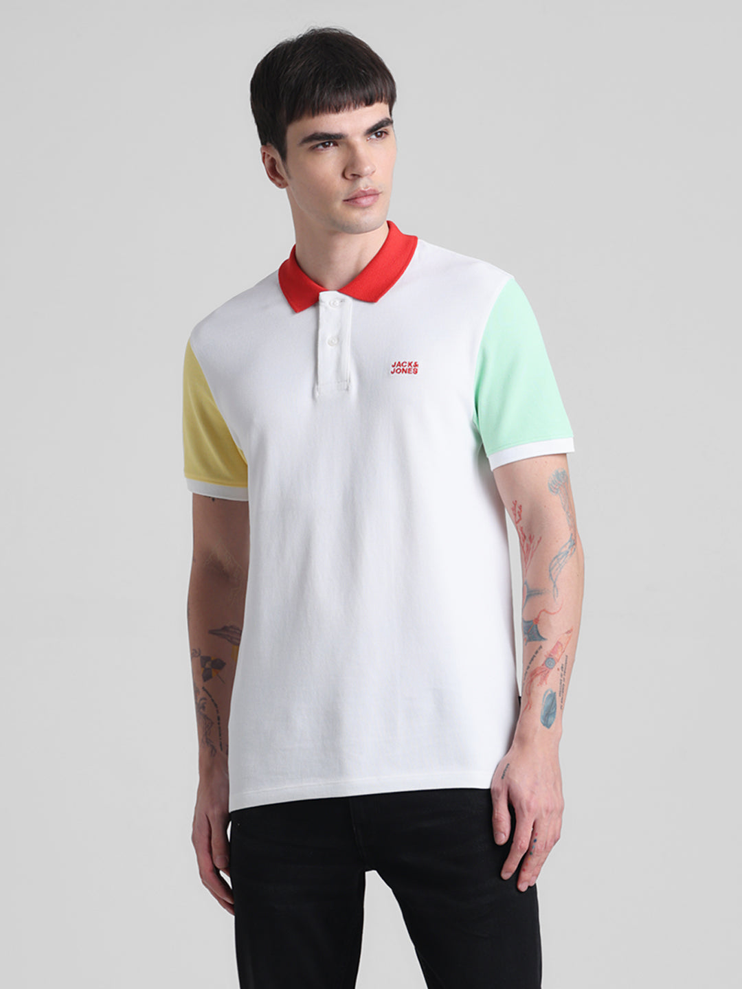 White Colourblocked Polo