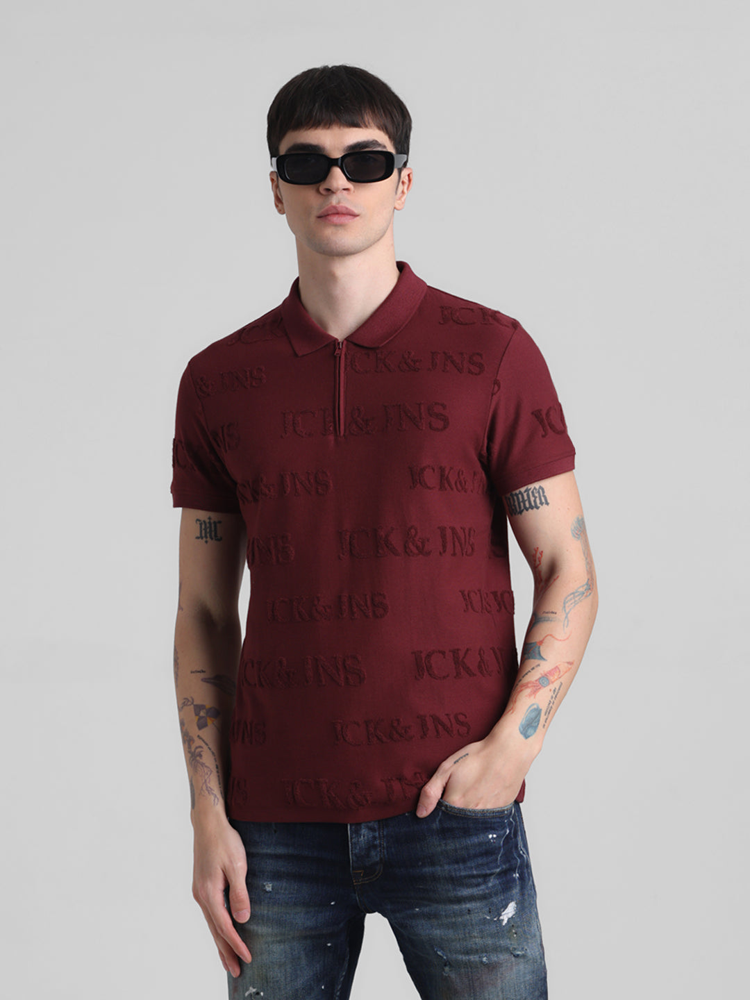 Maroon Embossed Logo Polo - L