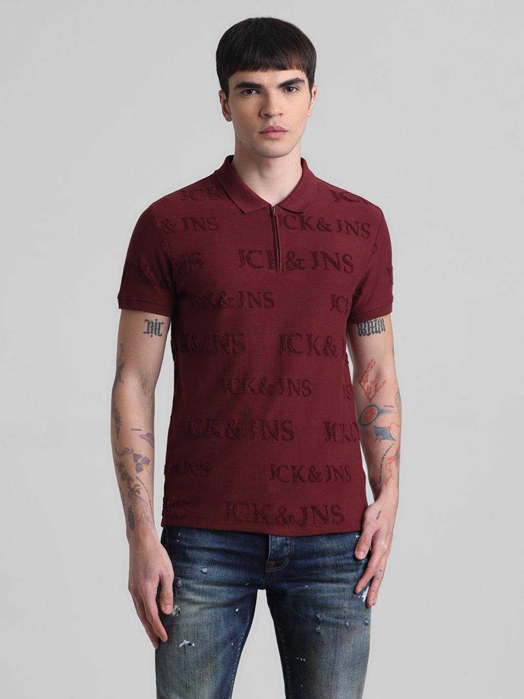 Maroon Embossed Logo Polo