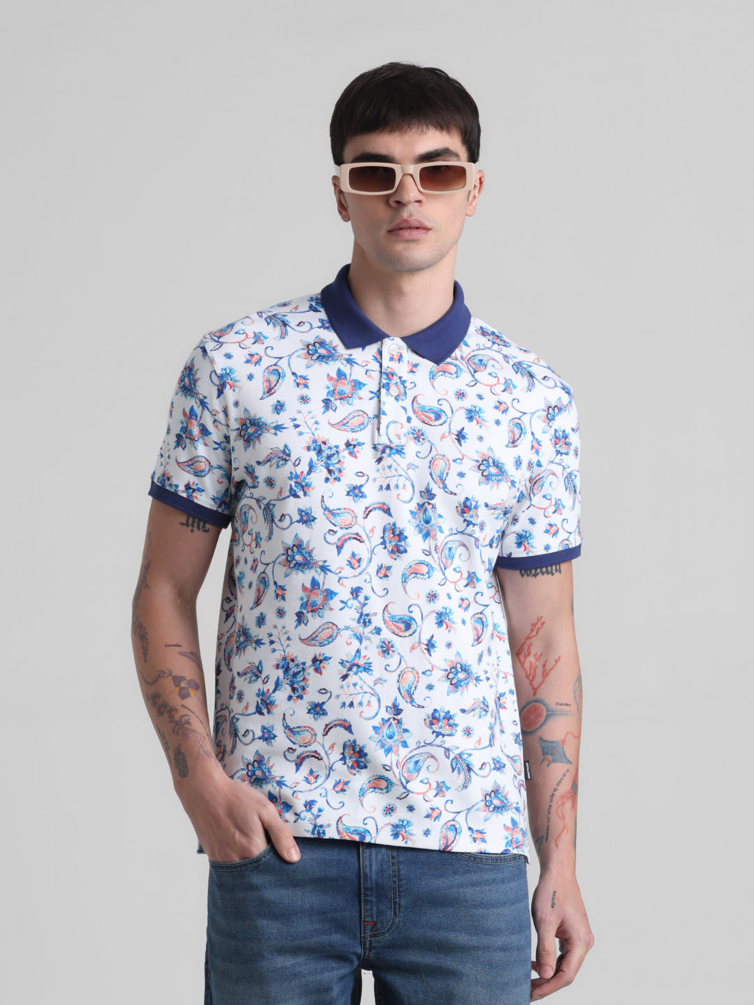 White Printed Polo - L