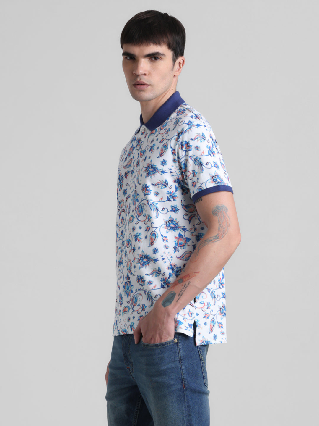 White Printed Polo