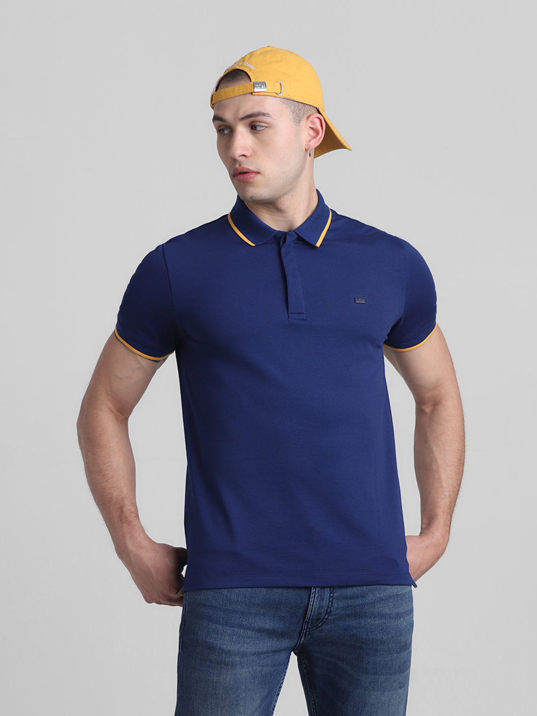 Blue Contrast Tipping Polo - S