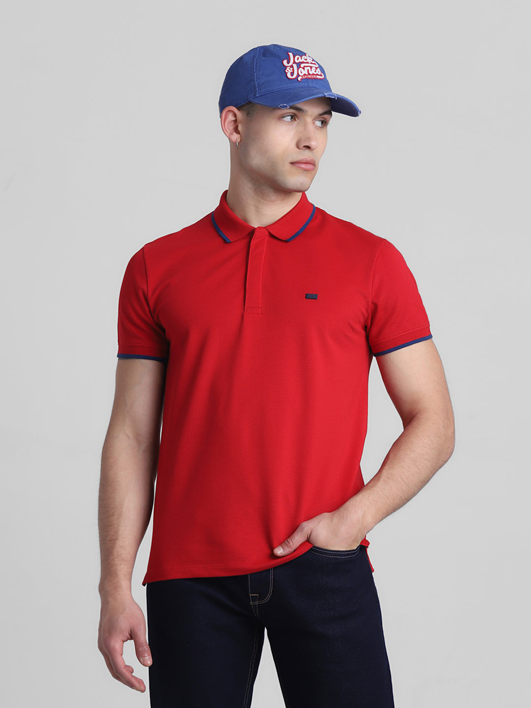 Red Contrast Tipping Polo - S