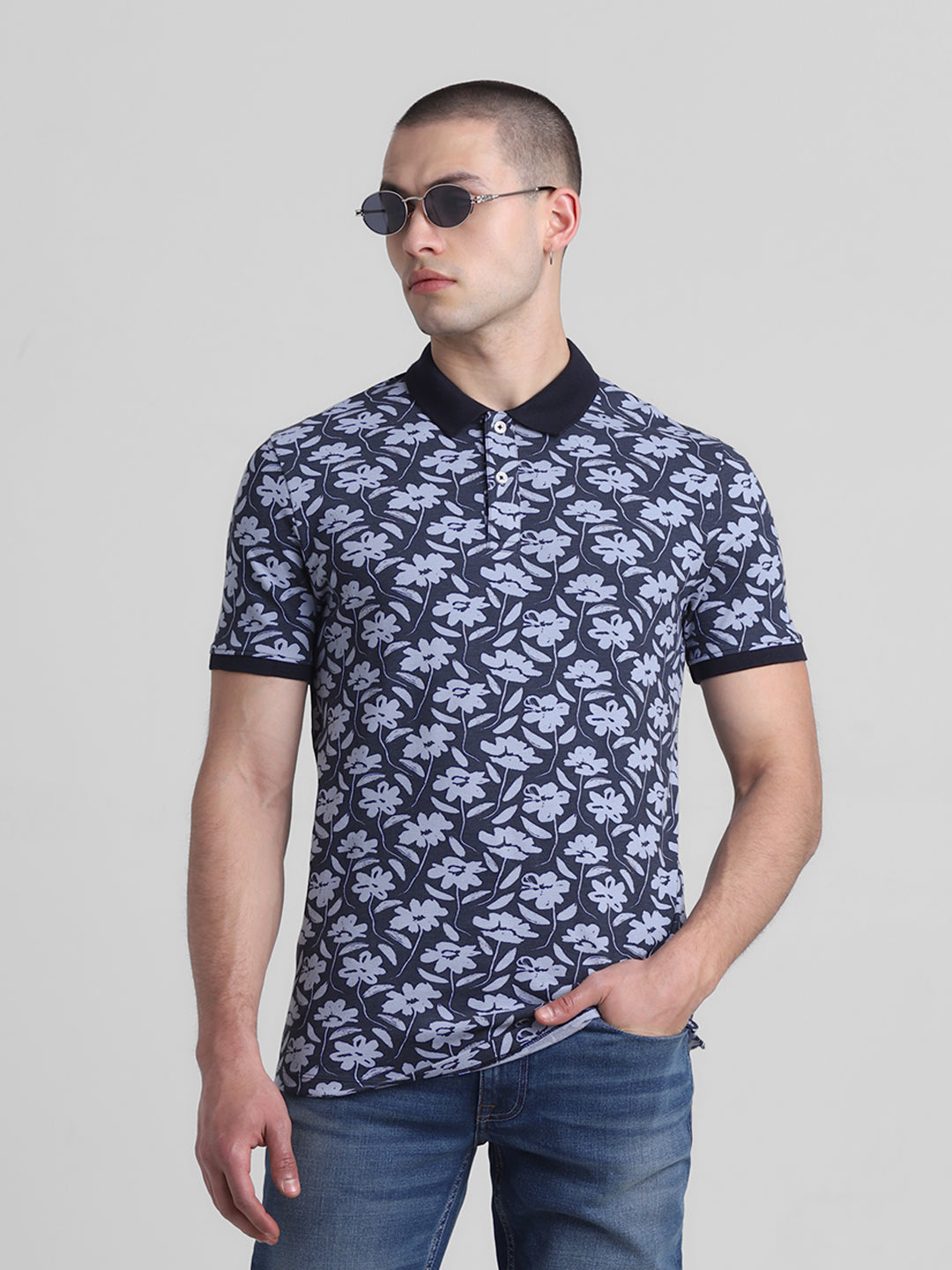 Blue Floral Polo - S