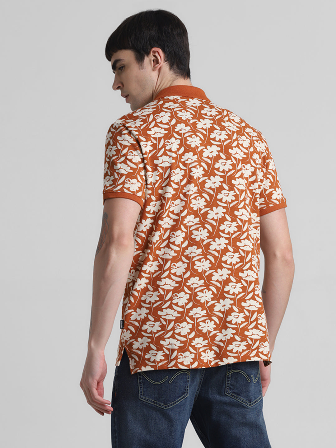 Brown Printed Regular Fit Polo