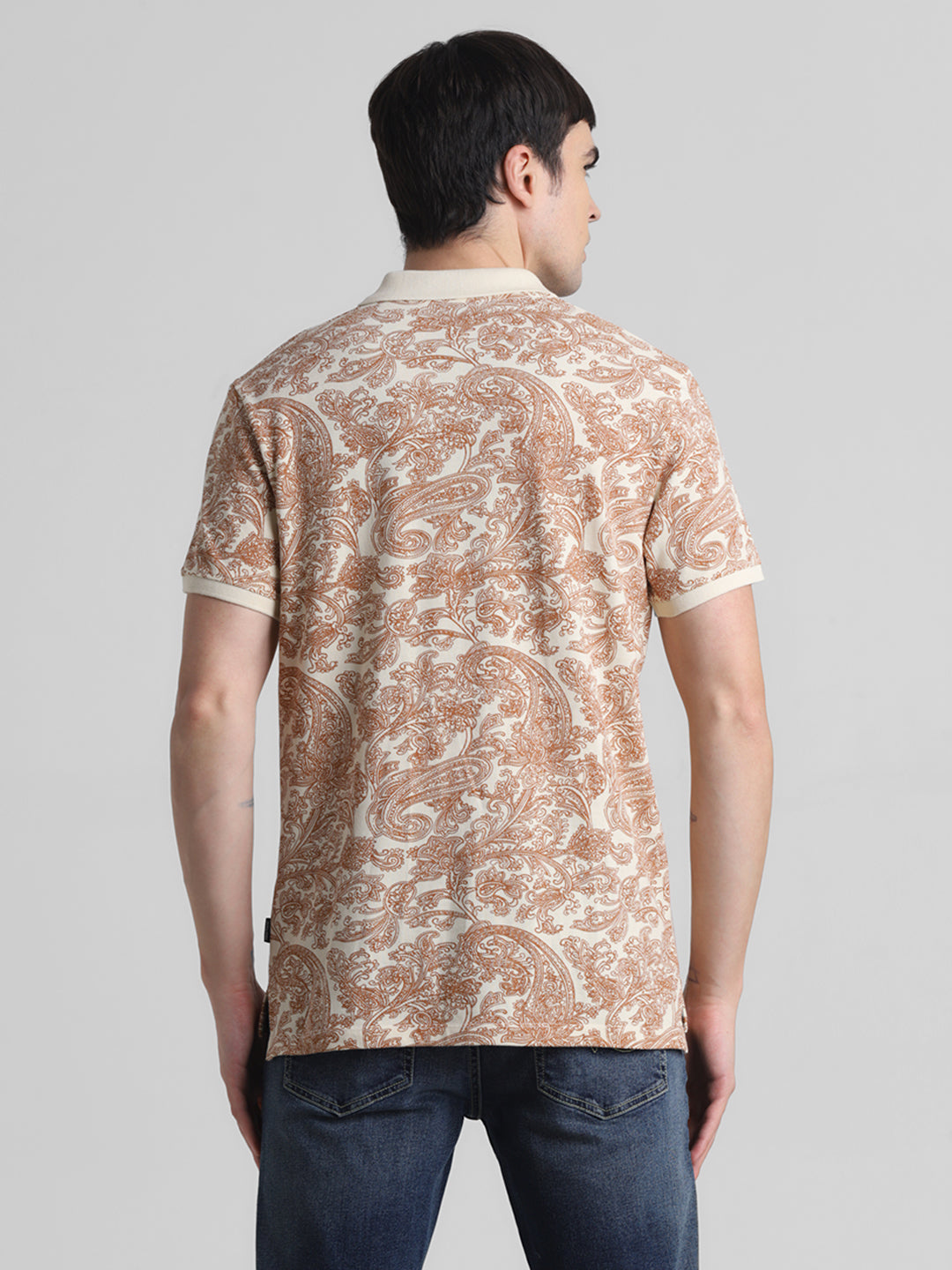 White Paisley Print Polo