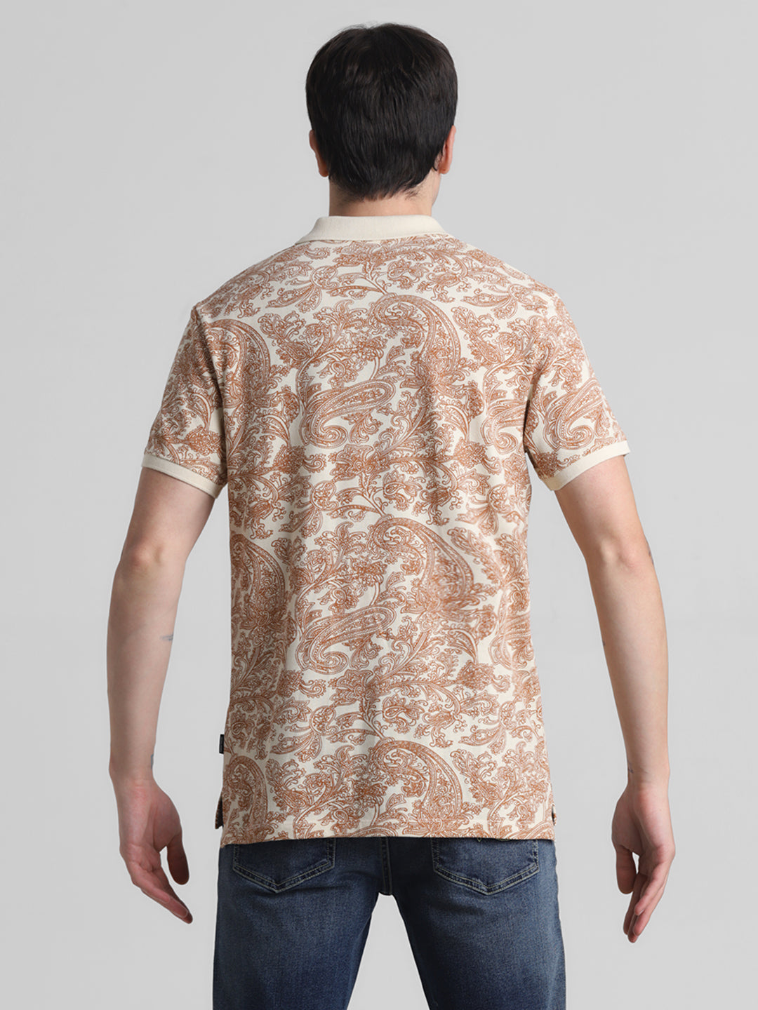 White Paisley Print Polo