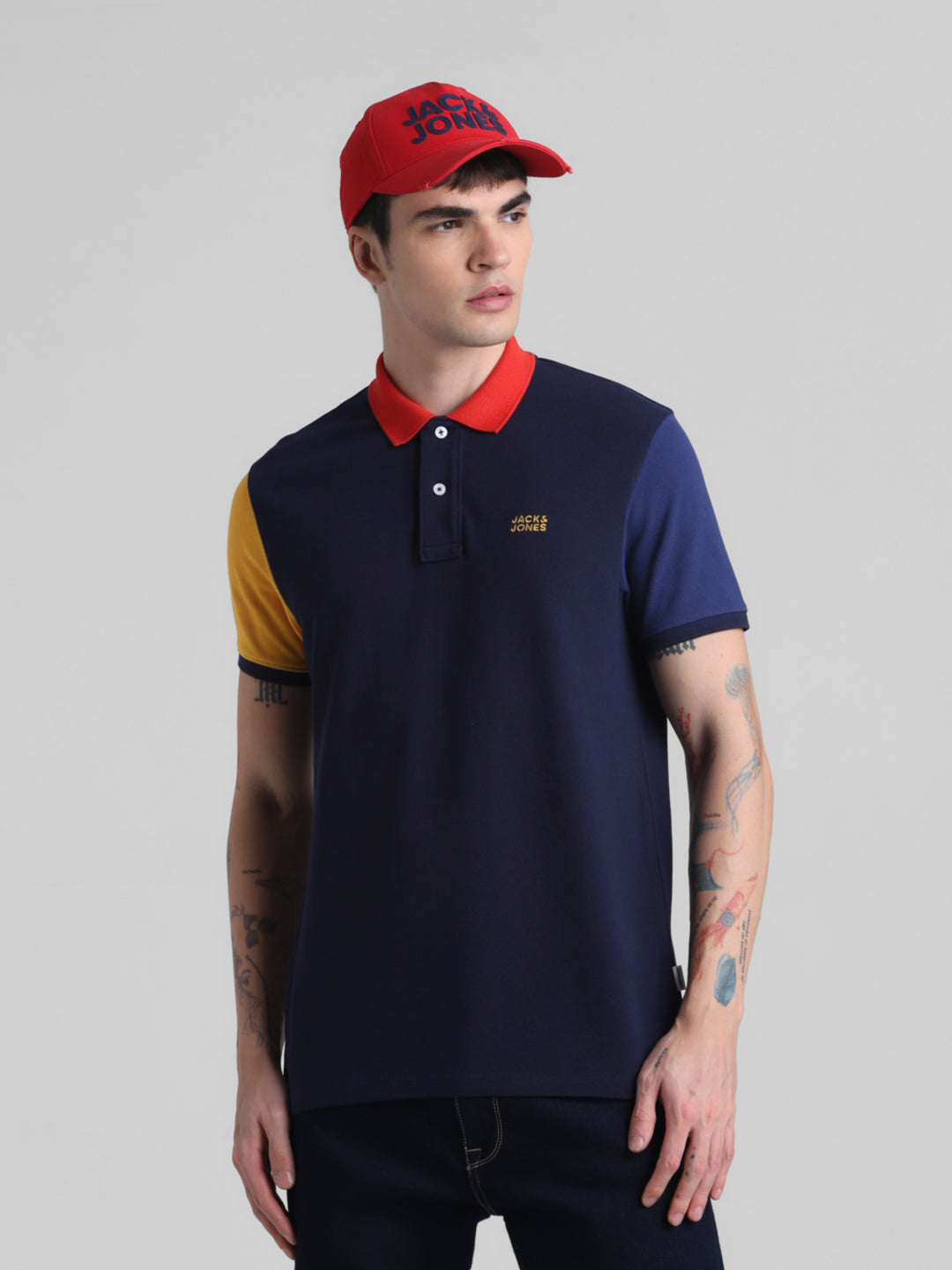 Navy Cotton Colourblocked Polo - S