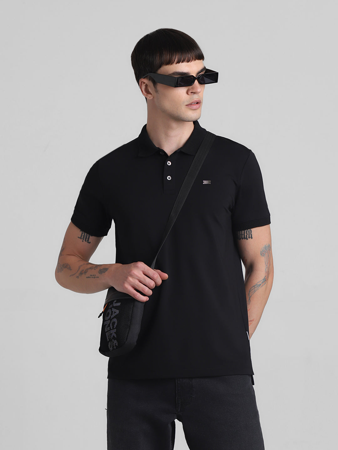 Black Solid Polo - M