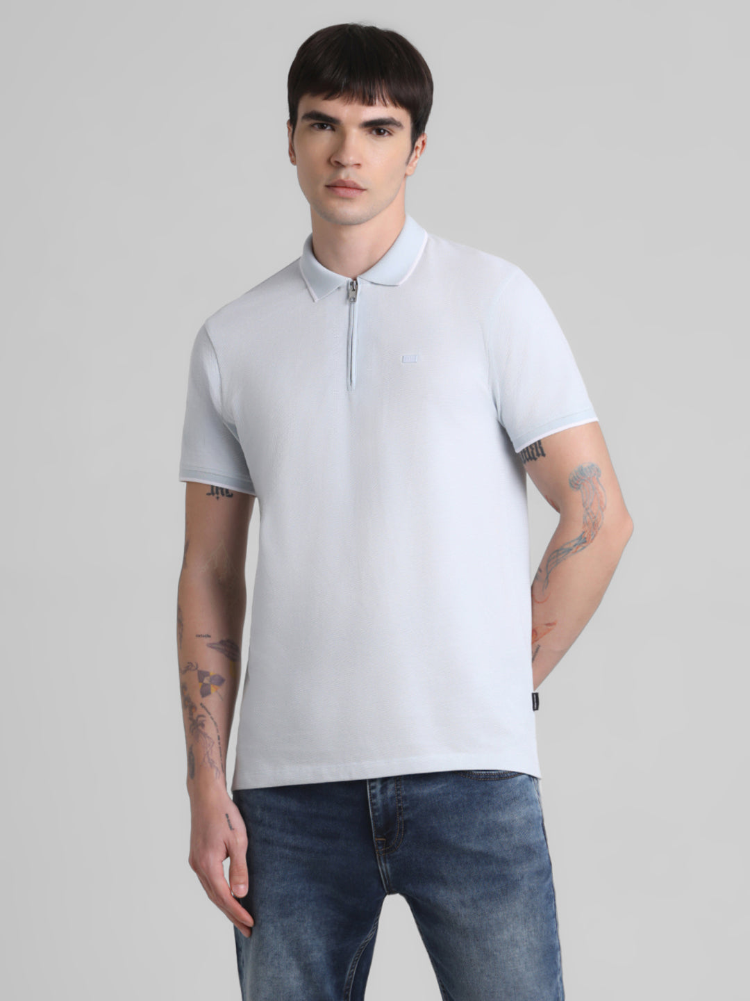 Light Blue Zip Detail Polo