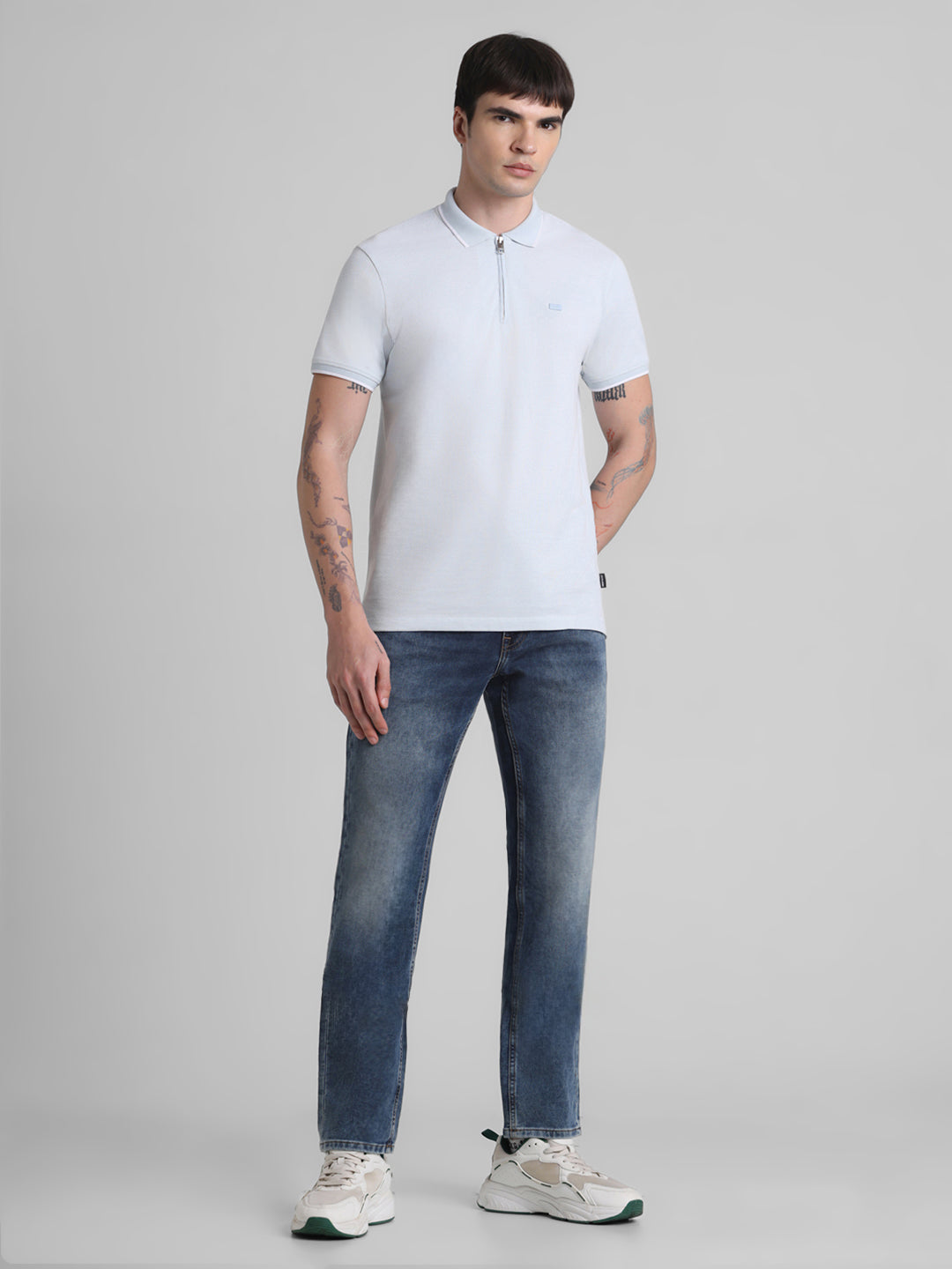 Light Blue Zip Detail Polo