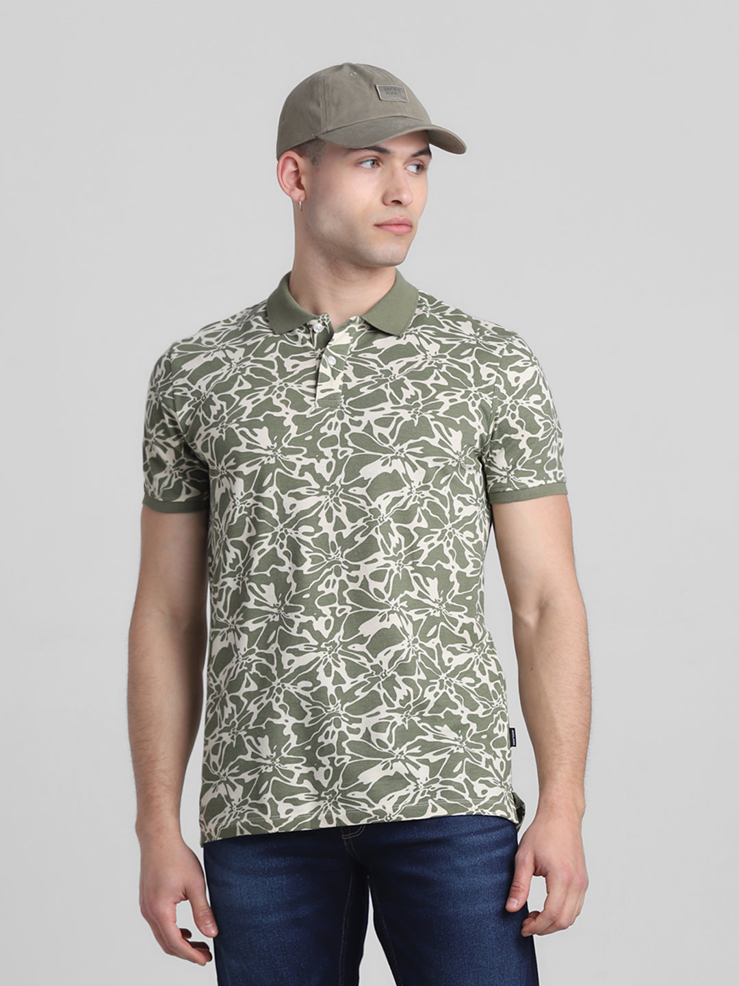 Green Printed Cotton Polo - M