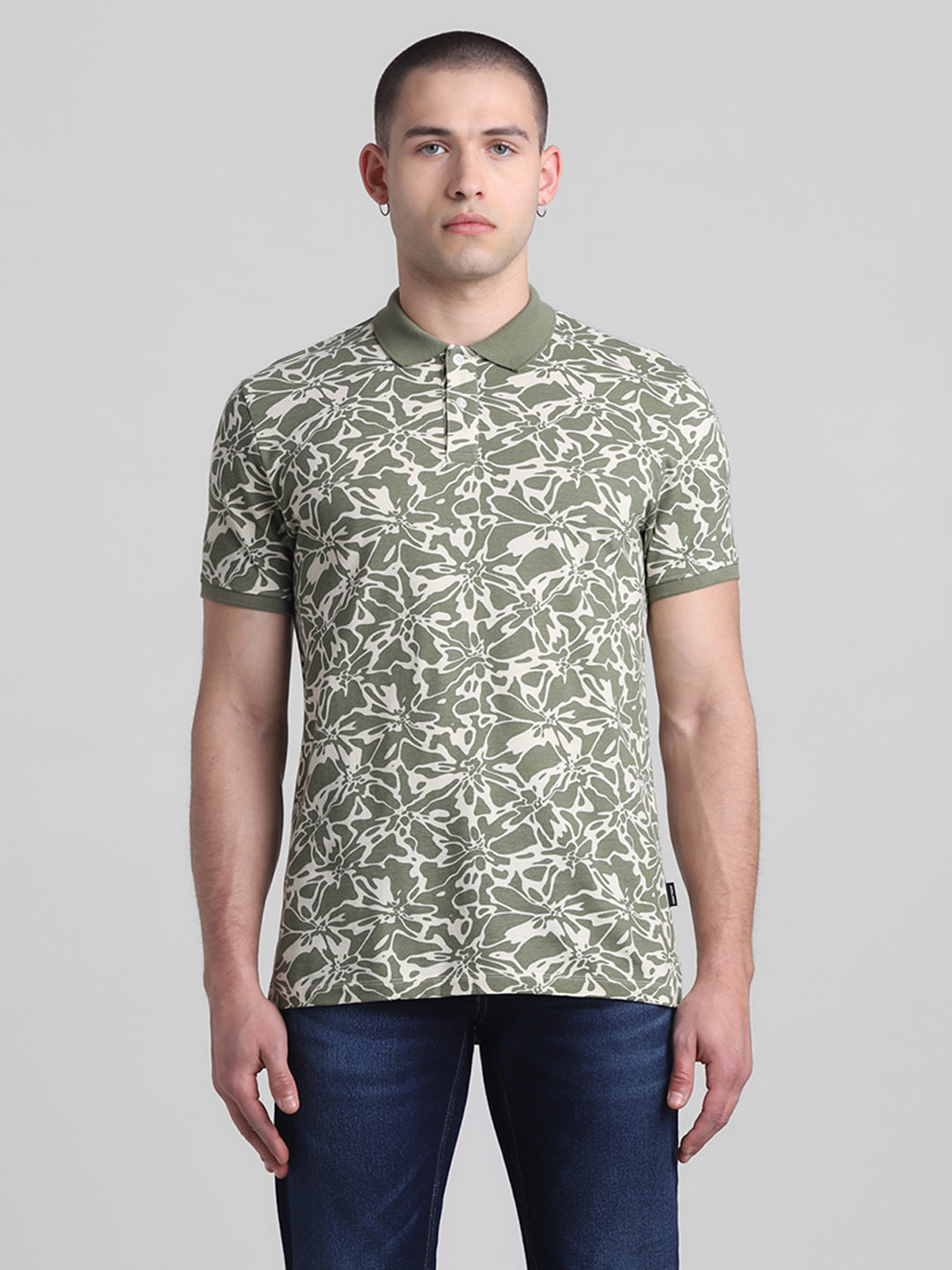 Green Printed Cotton Polo