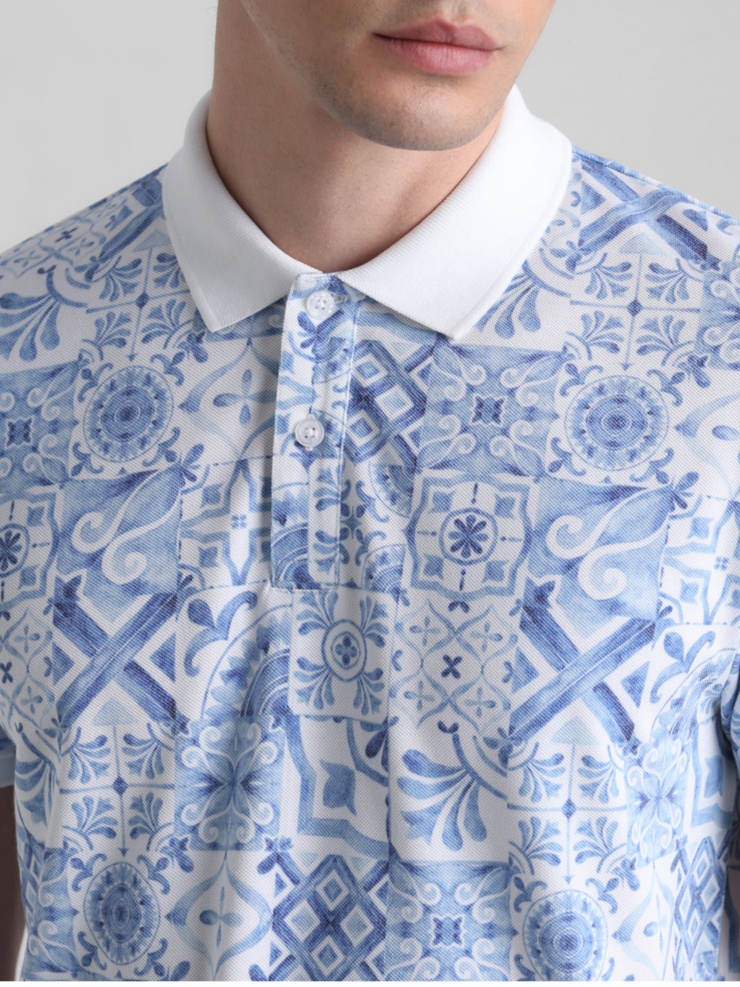 White Printed Polo
