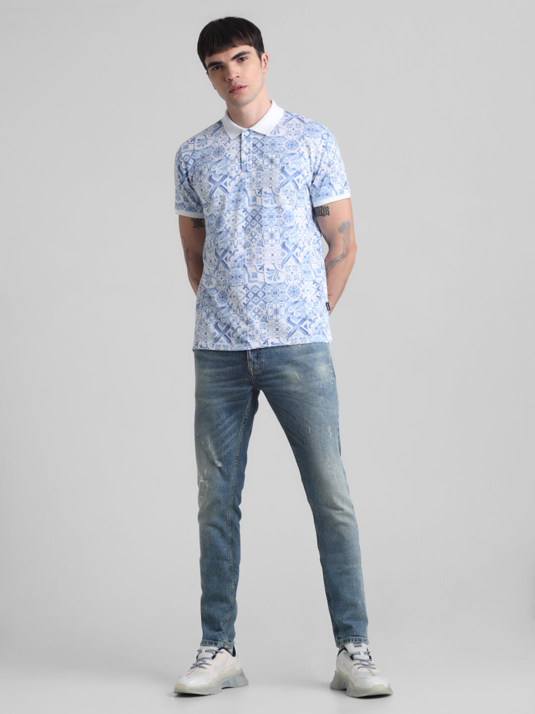 White Printed Polo