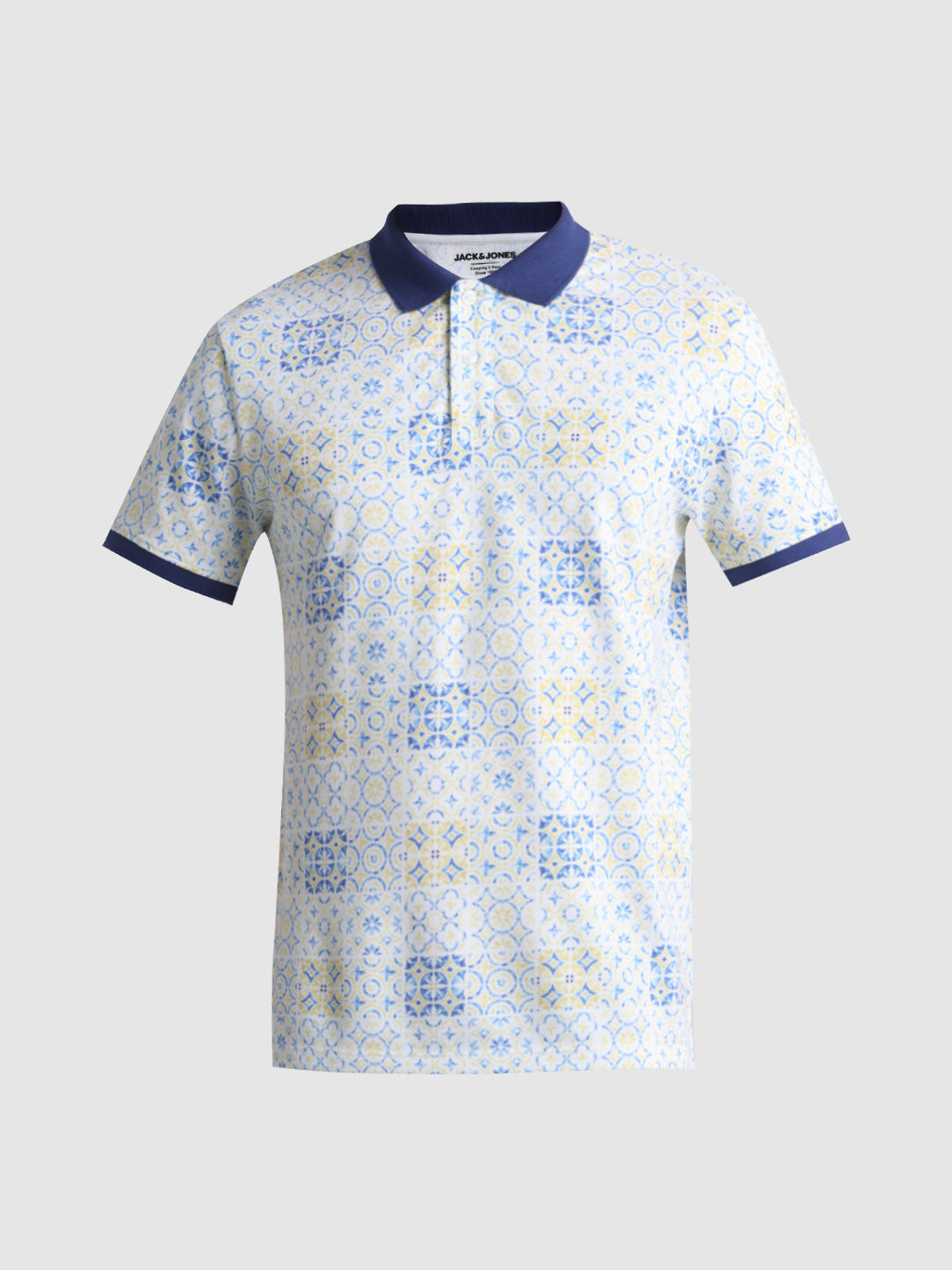 White Printed Cotton Blend Polo