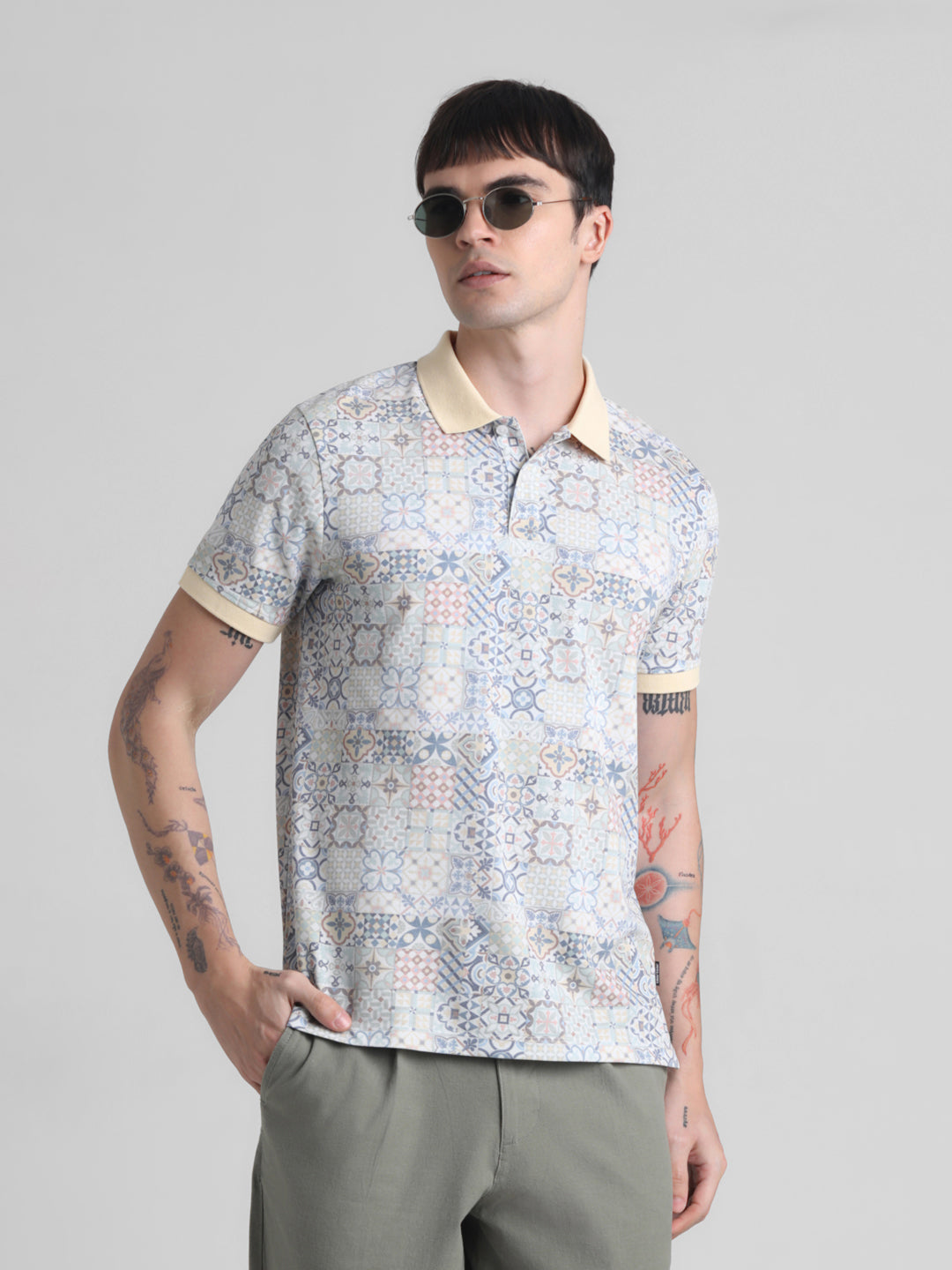 Printed Cotton Blend Polo