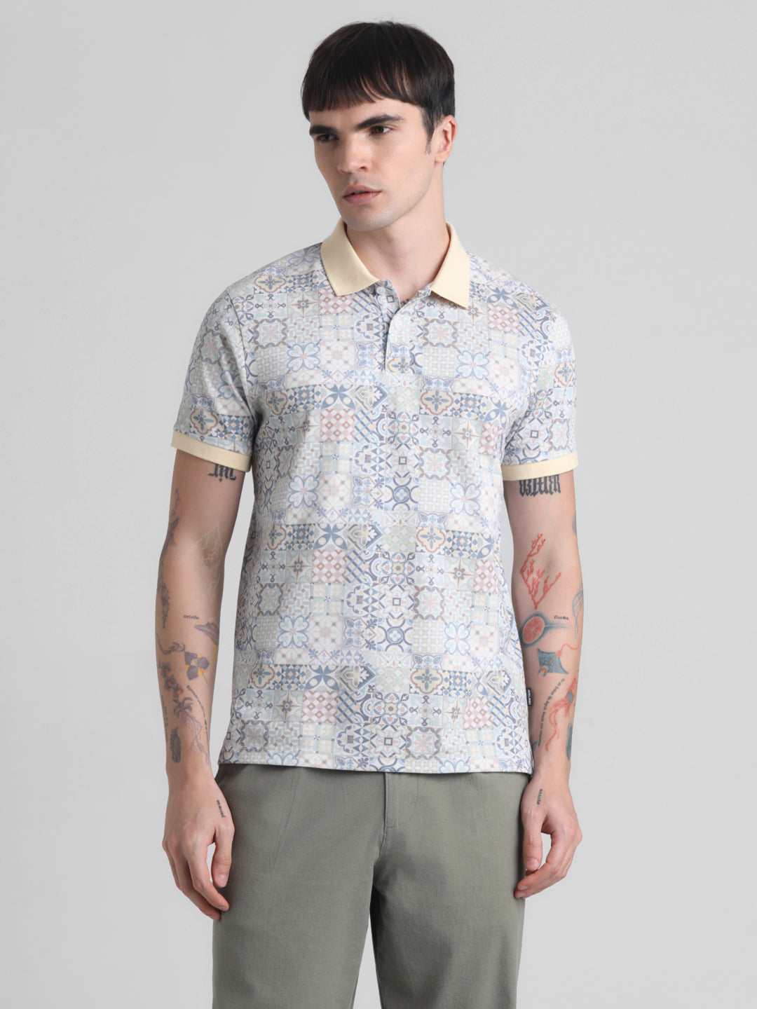 Printed Cotton Blend Polo